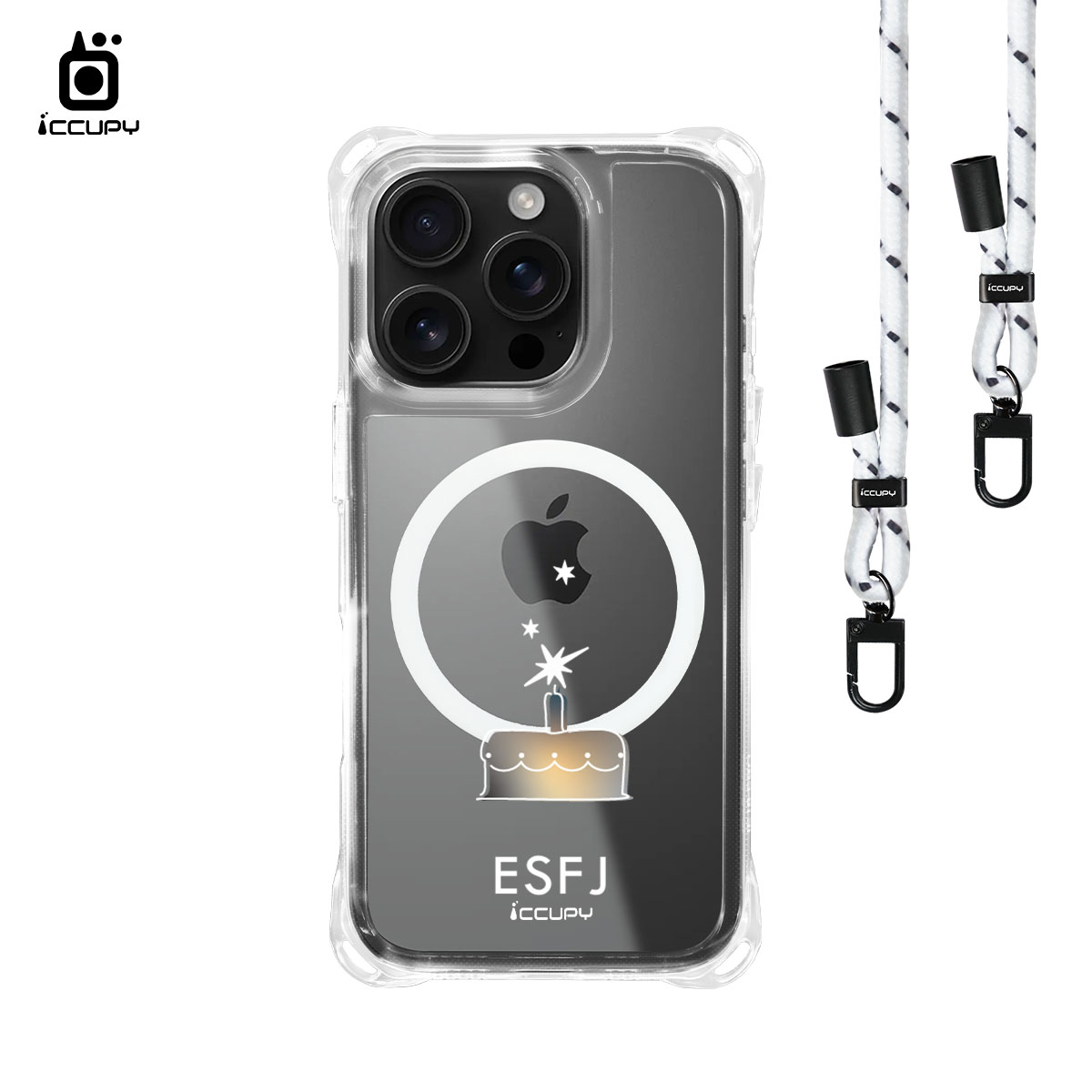 【MBTI|手繪系列-ESFJ 執政官(金屬)】iQ CASE角粒殼3.0背帶掛繩防摔殼 (支援MagSafe) For iPhone 16 Pro-黑占iCCUPY