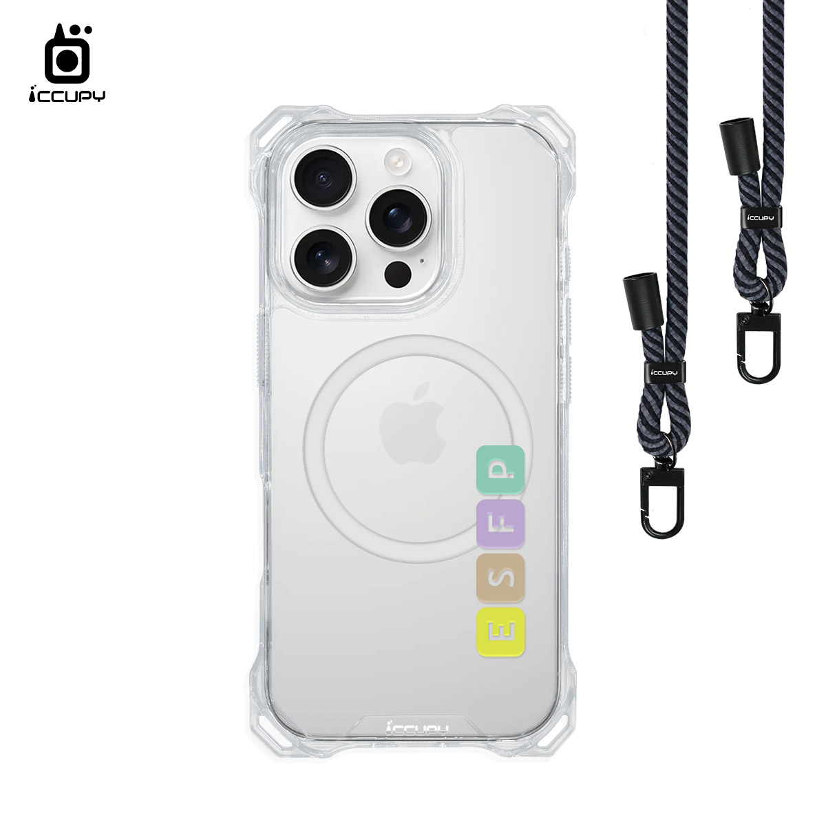 【MBTI｜串珠系列-ESFP 表演者】iQ CASE角粒殼3.0背帶掛繩防摔殼 (支援MagSafe) For iPhone 16 Pro-黑占iCCUPY