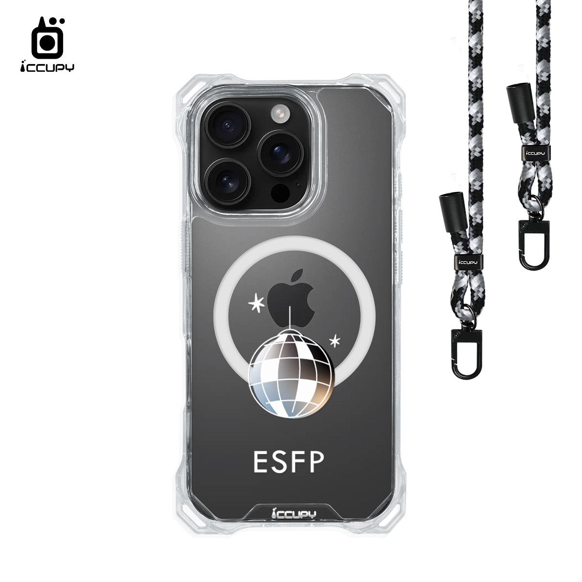 【MBTI｜手繪系列-ESFP 表演者(金屬)】iQ CASE角粒殼3.0背帶掛繩防摔殼 (支援MagSafe) For iPhone 16 Pro-黑占iCCUPY