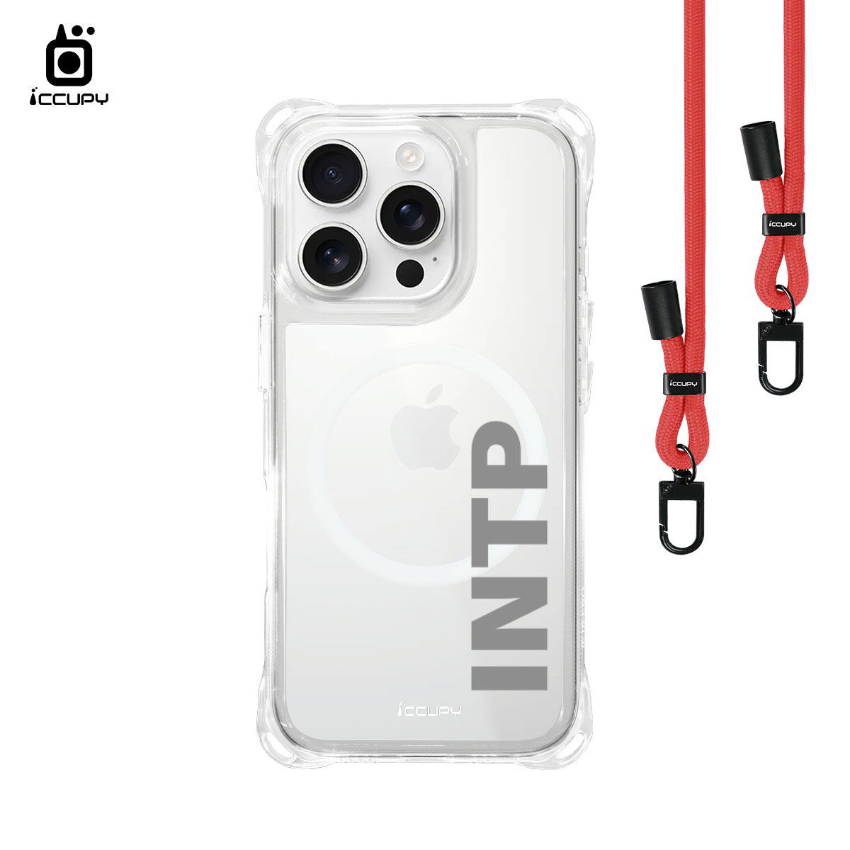 【MBTI|字母系列-INTP 邏輯學家(灰色)】iQ CASE角粒殼3.0背帶掛繩防摔殼 (支援MagSafe) For iPhone 16 Pro-黑占iCCUPY