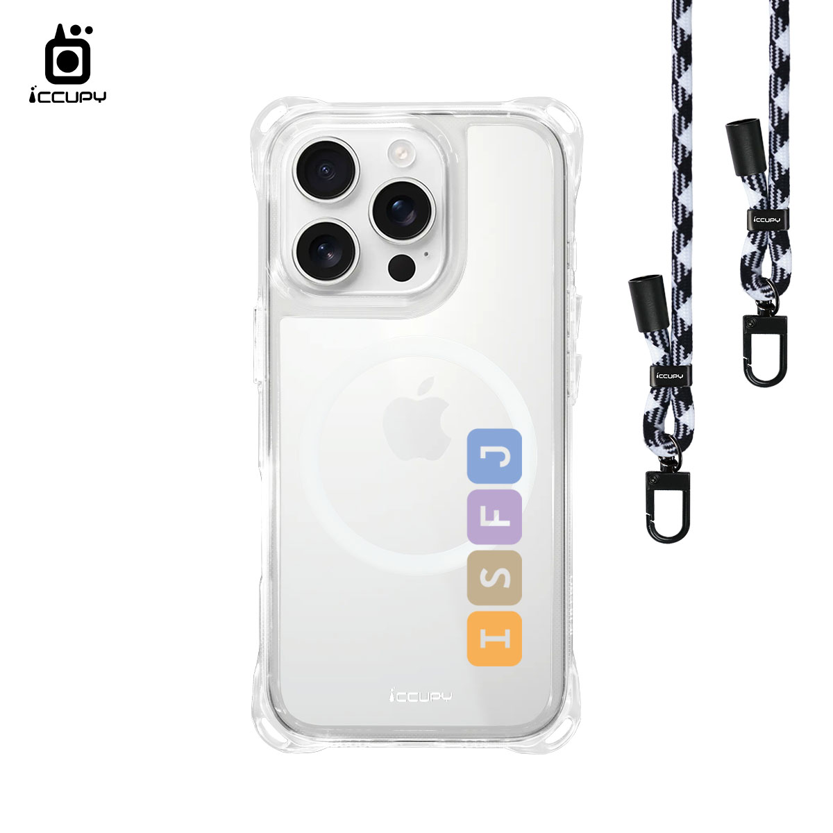 【MBTI|串珠系列-ISFJ 守衛者】iQ CASE角粒殼3.0背帶掛繩防摔殼 (支援MagSafe) For iPhone 16 Pro-黑占iCCUPY