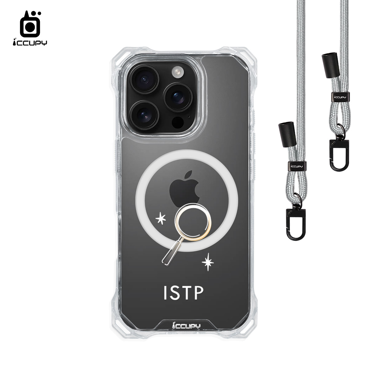 【MBTI｜手繪系列-ISTP 鑑賞家(金屬)】iQ CASE角粒殼3.0背帶掛繩防摔殼 (支援MagSafe) For iPhone 16 Pro-黑占iCCUPY