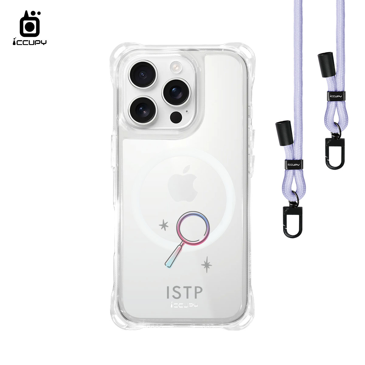 【MBTI|手繪系列-ISTP 鑑賞家(彩色)】iQ CASE角粒殼3.0背帶掛繩防摔殼 (支援MagSafe) For iPhone 16 Pro-黑占iCCUPY