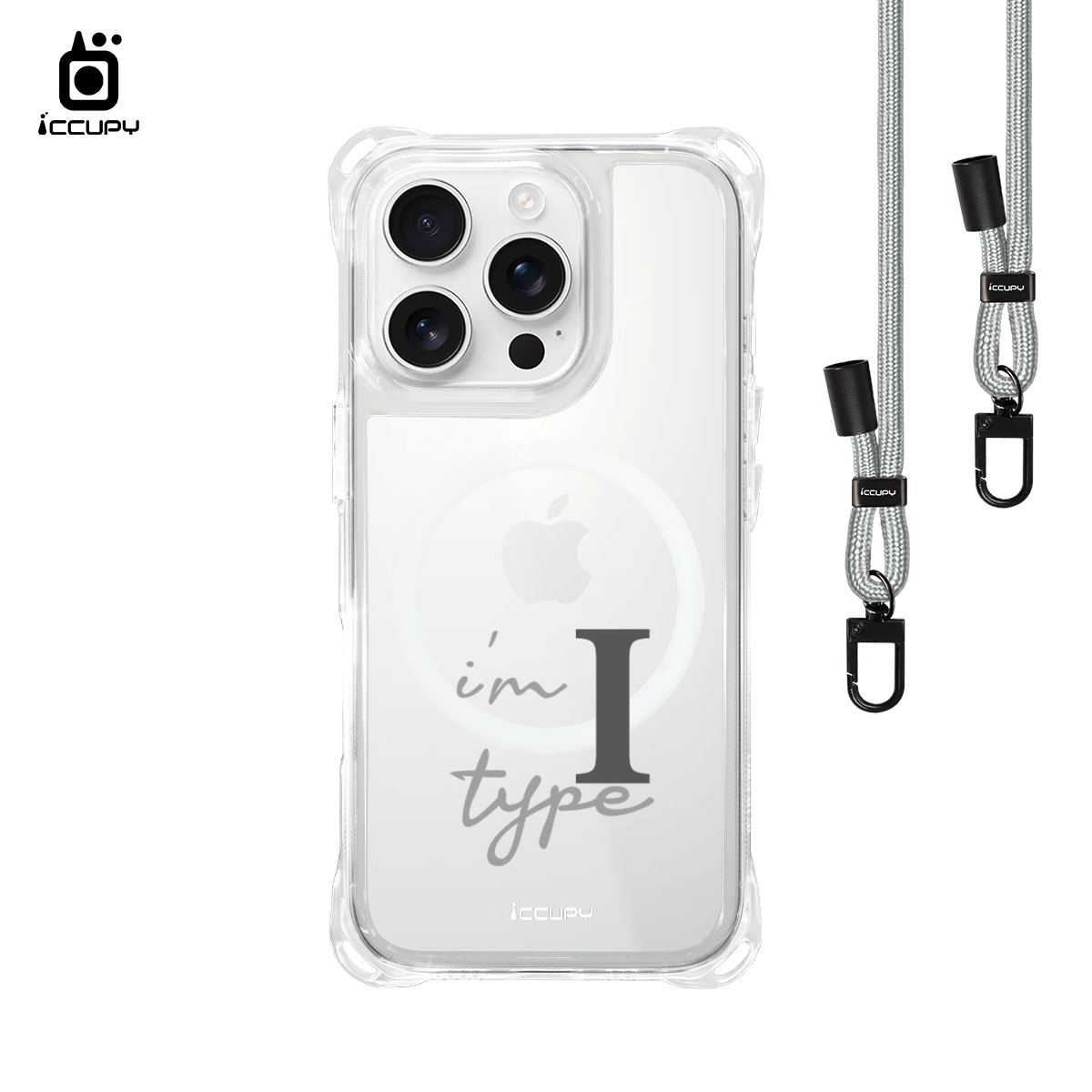 【MBTI|潮流系列-I-直式(灰色)】iQ CASE角粒殼3.0背帶掛繩防摔殼 (支援MagSafe) For iPhone 16 Pro-黑占iCCUPY