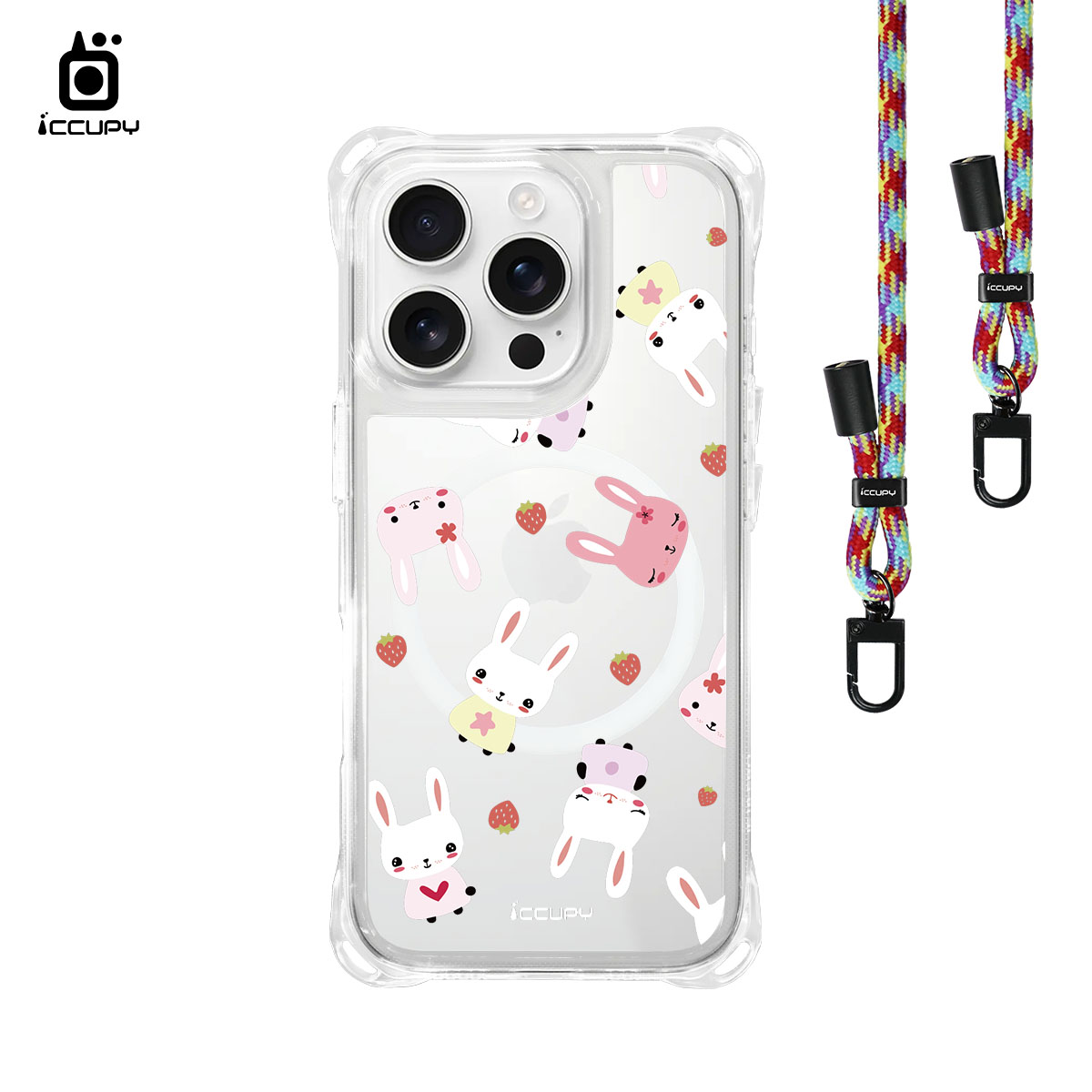 【小兔兔A】iQ CASE角粒殼3.0背帶掛繩防摔殼 (支援MagSafe) For iPhone 16 Pro-黑占iCCUPY