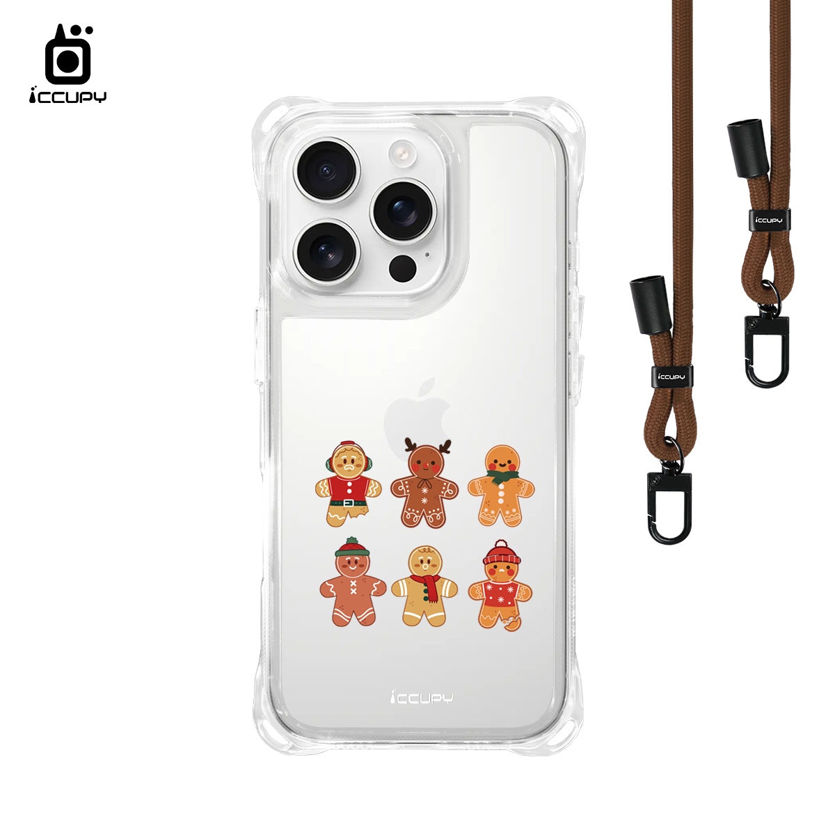 【可愛薑餅人】iQ CASE角粒殼3.0背帶掛繩防摔殼 For iPhone 16 Pro-黑占iCCUPY