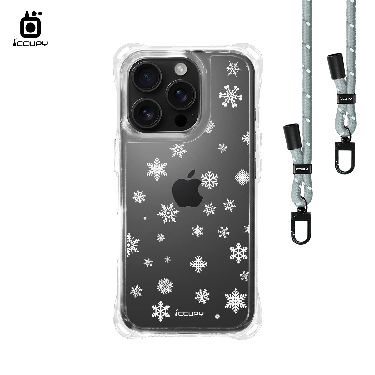 【雪花飄飄】iQ CASE角粒殼3.0背帶掛繩防摔殼 For iPhone 16 Pro-黑占iCCUPY