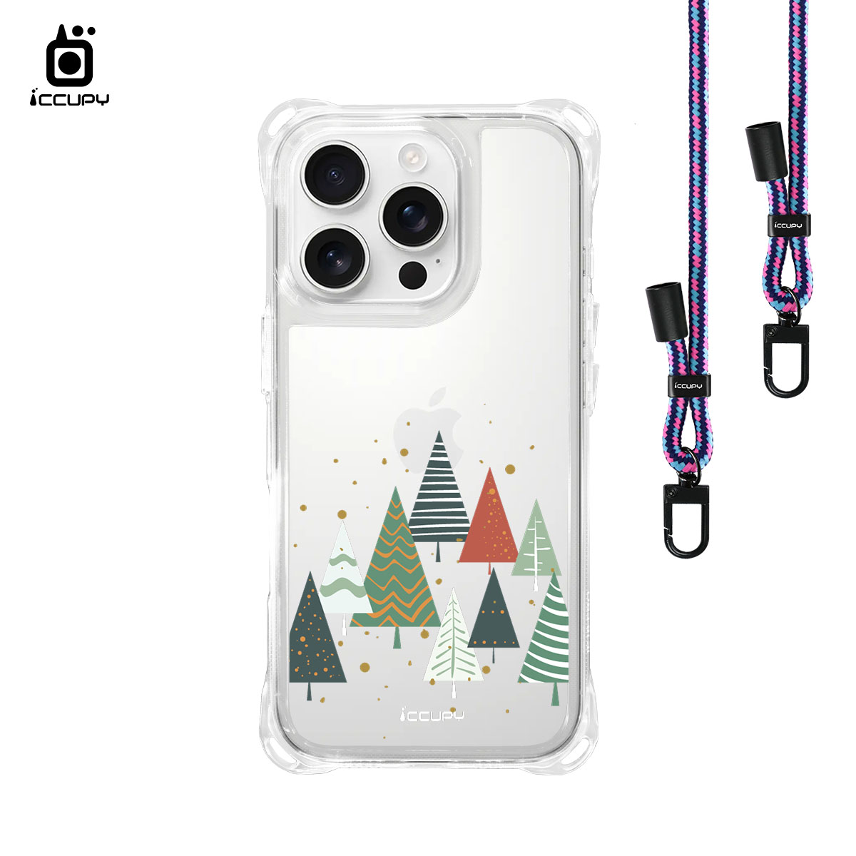 【聖誕樹排排站】iQ CASE角粒殼3.0背帶掛繩防摔殼 For iPhone 16 Pro-黑占iCCUPY