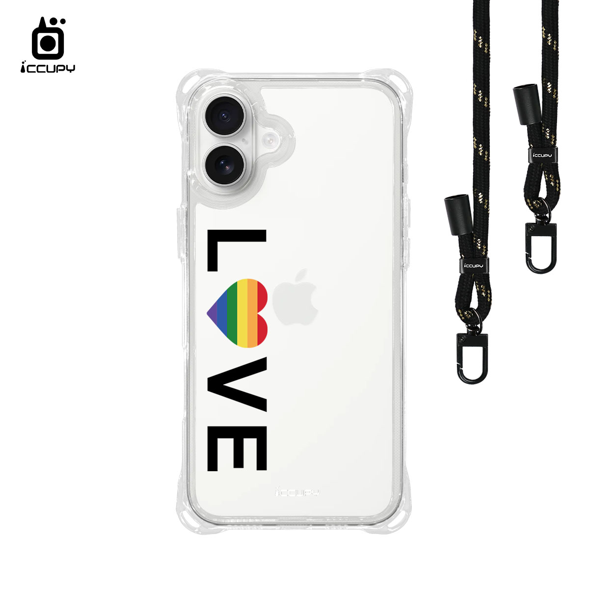 【LGBTQIA+🌈|LOVE】iQ CASE角粒殼3.0背帶掛繩防摔殼 For iPhone 16 Plus-黑占iCCUPY