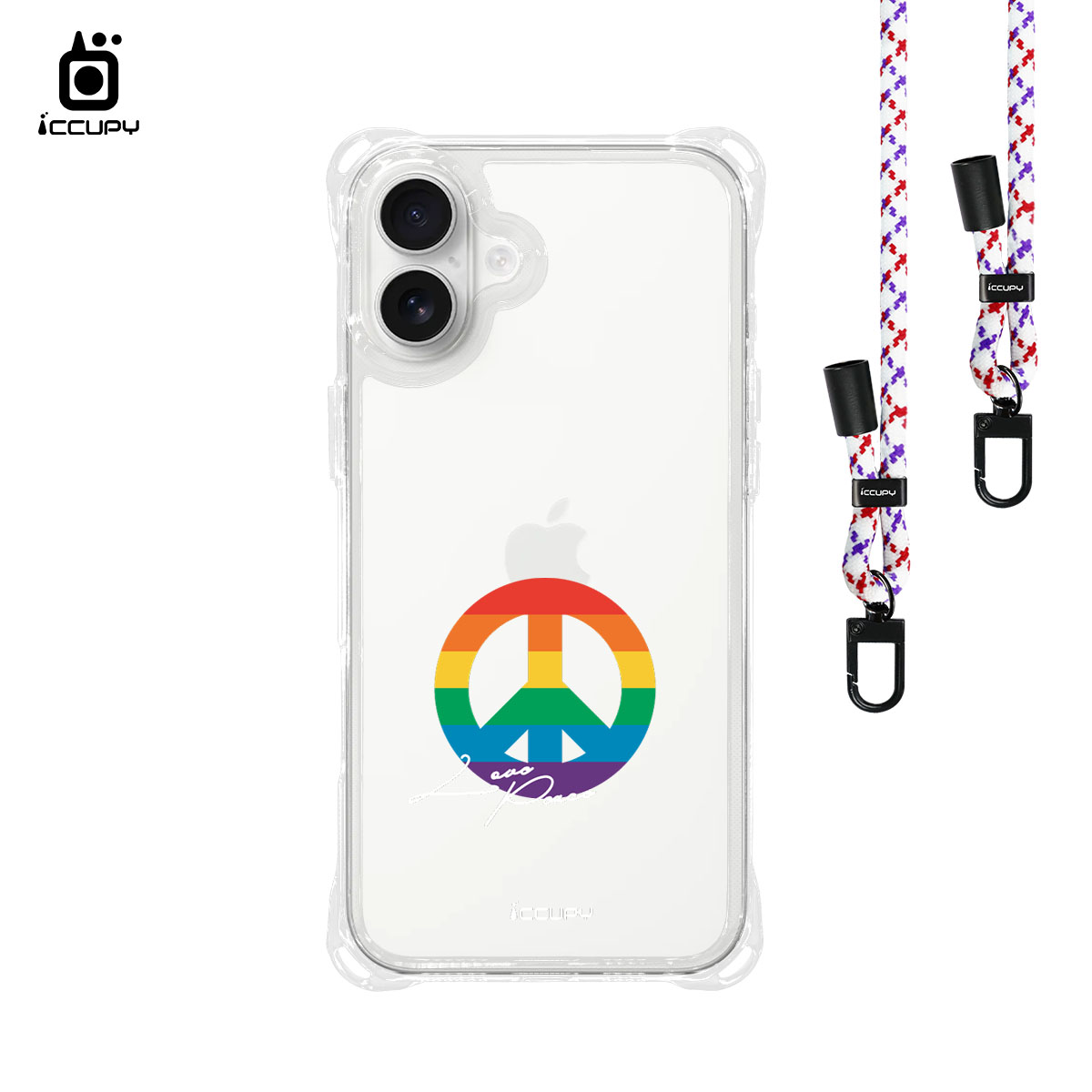 【LGBTQIA+🌈|彩虹和平】iQ CASE角粒殼3.0背帶掛繩防摔殼 For iPhone 16 Plus-黑占iCCUPY