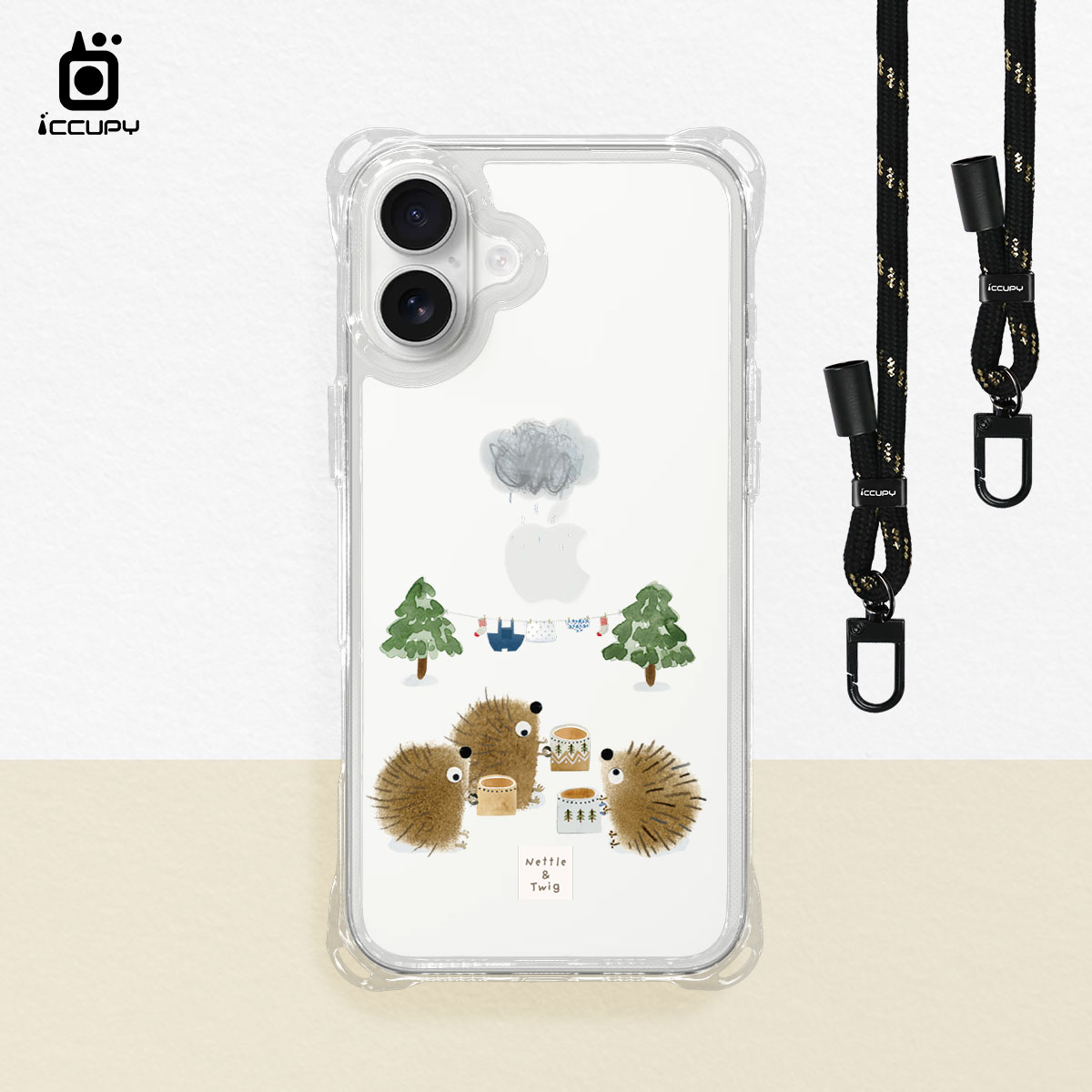 【森森物語|今天天氣晴】iQ CASE角粒殼3.0背帶掛繩防摔殼 For iPhone 16 Plus-黑占iCCUPY