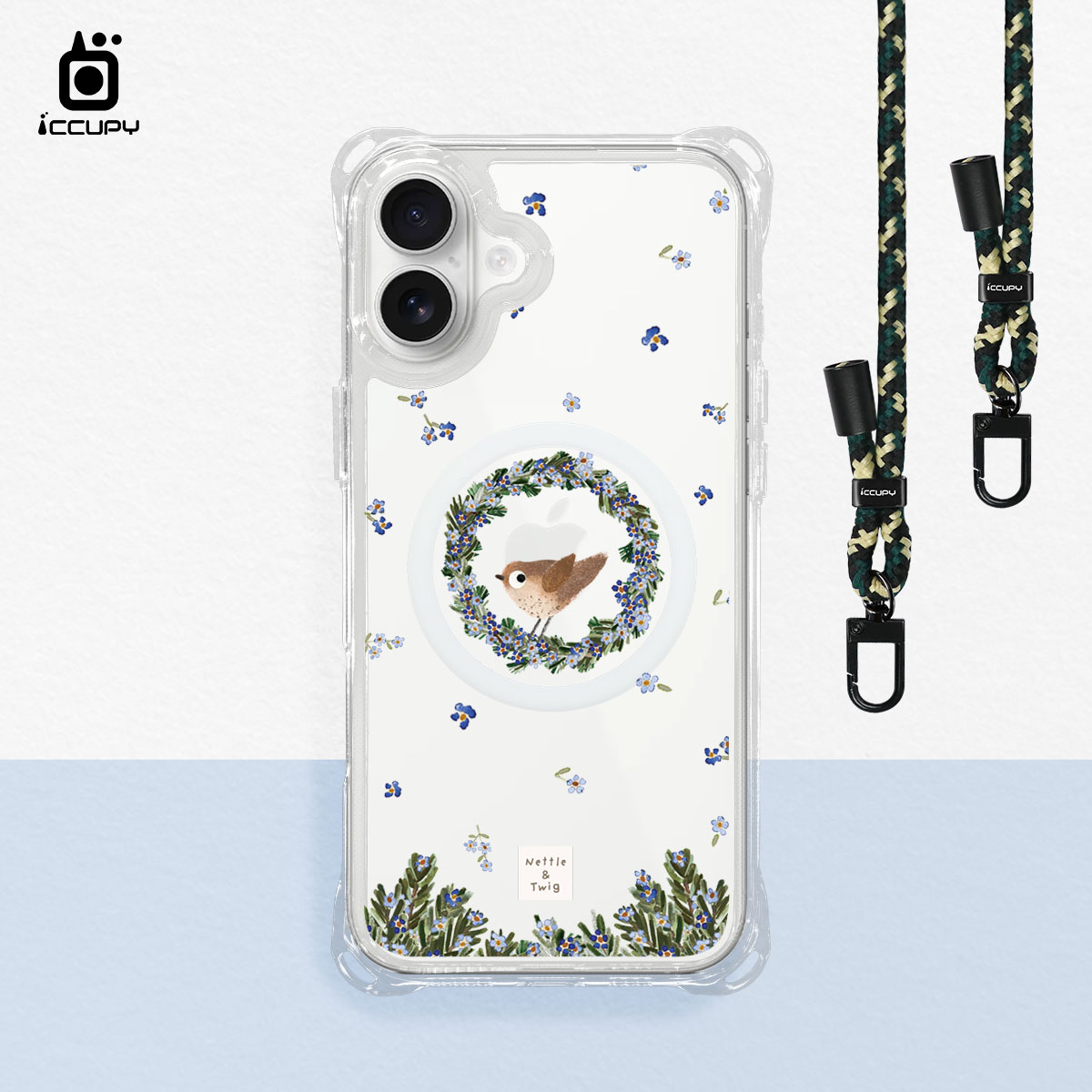 【森森物語｜鄉村鳥】iQ CASE角粒殼3.0背帶掛繩防摔殼 (支援MagSafe)For iPhone 16 Plus-黑占iCCUPY