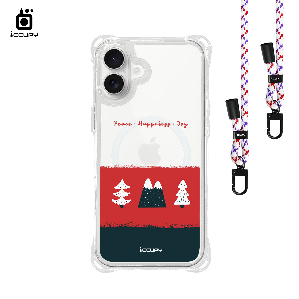 【聖誕下雪了】iQ CASE角粒殼3.0背帶掛繩防摔殼 For iPhone 16 Plus-黑占iCCUPY