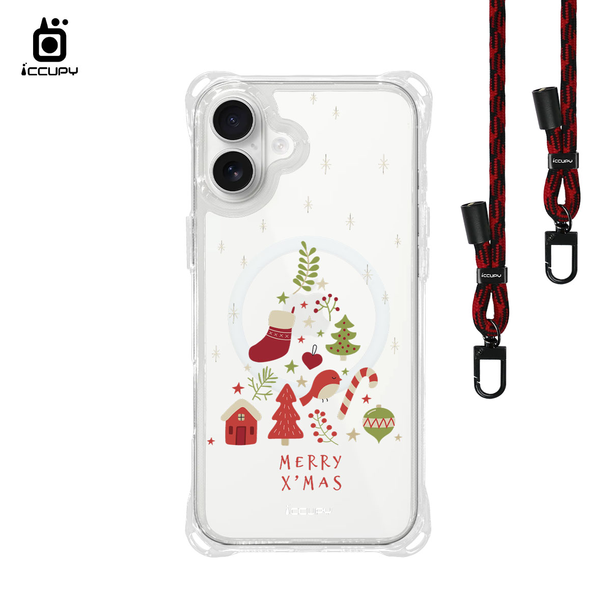 【暖暖聖誕】iQ CASE角粒殼3.0背帶掛繩防摔殼 For iPhone 16 Plus-黑占iCCUPY