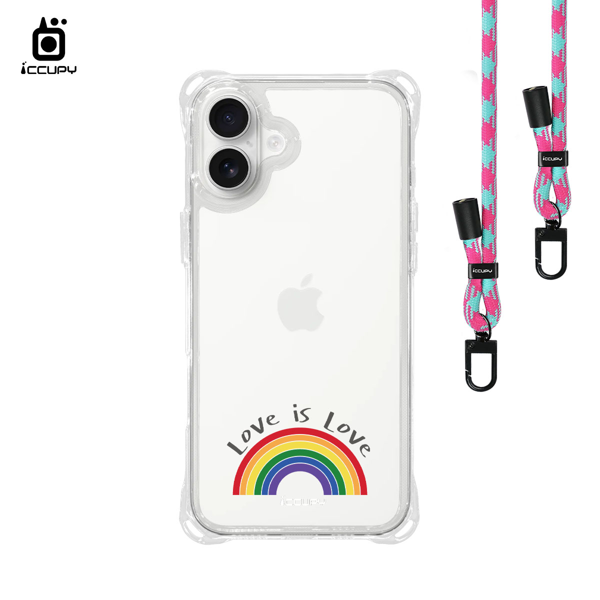 【LGBTQIA+🌈|RAINBOW】iQ CASE角粒殼3.0背帶掛繩防摔殼 For iPhone 16 Plus-黑占iCCUPY