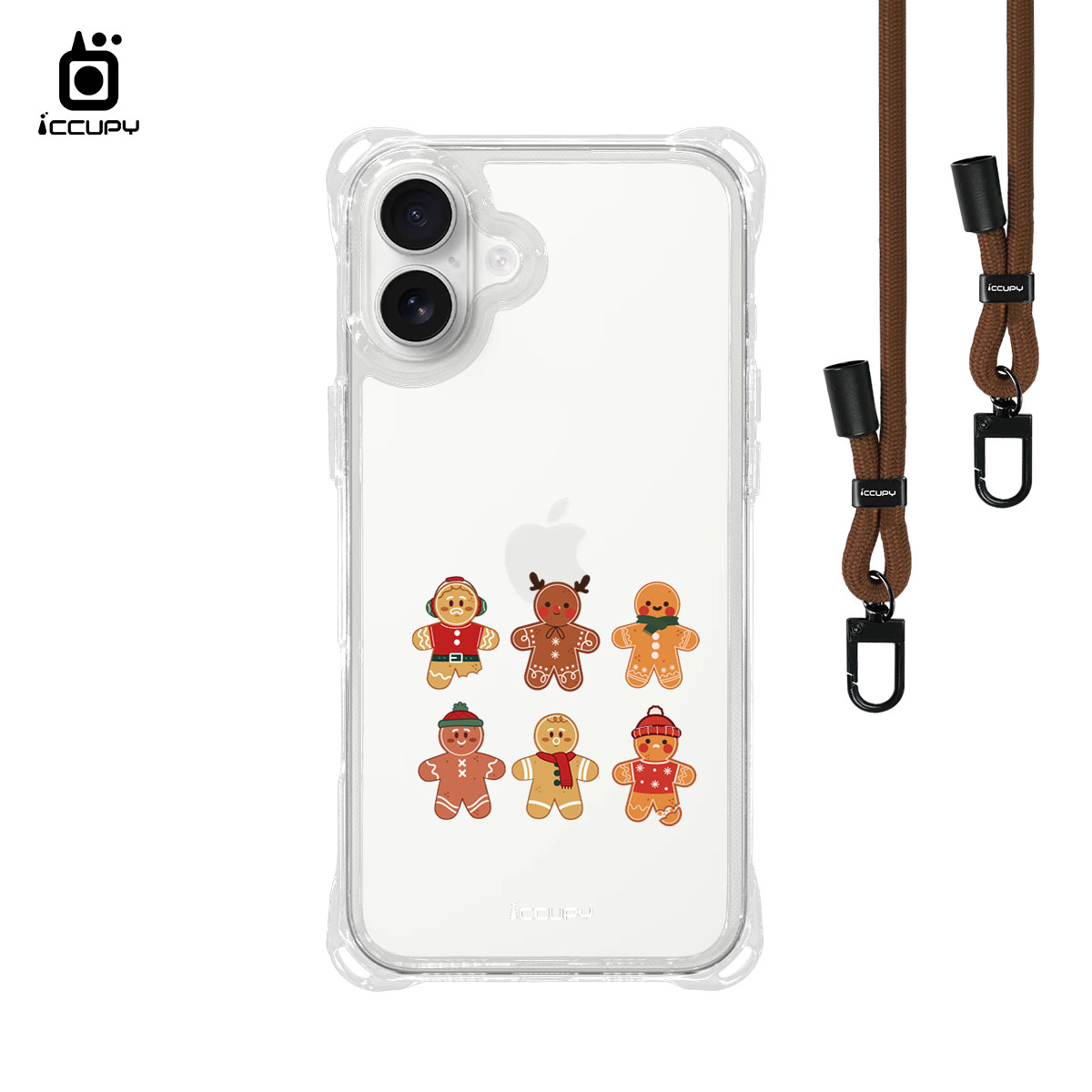 【可愛薑餅人】iQ CASE角粒殼3.0背帶掛繩防摔殼 For iPhone 16 Plus-黑占iCCUPY