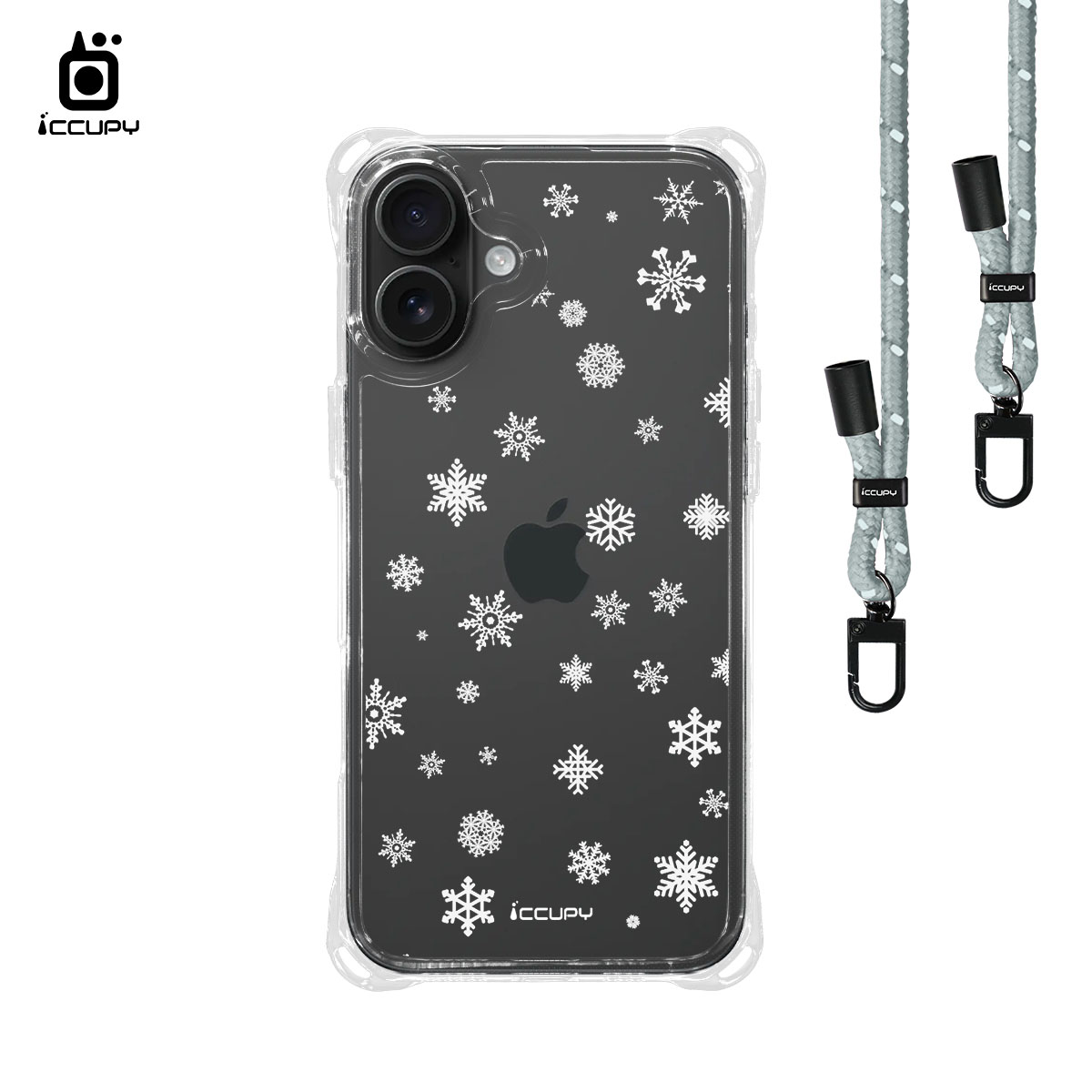【雪花飄飄】iQ CASE角粒殼3.0背帶掛繩防摔殼 For iPhone 16 Plus-黑占iCCUPY