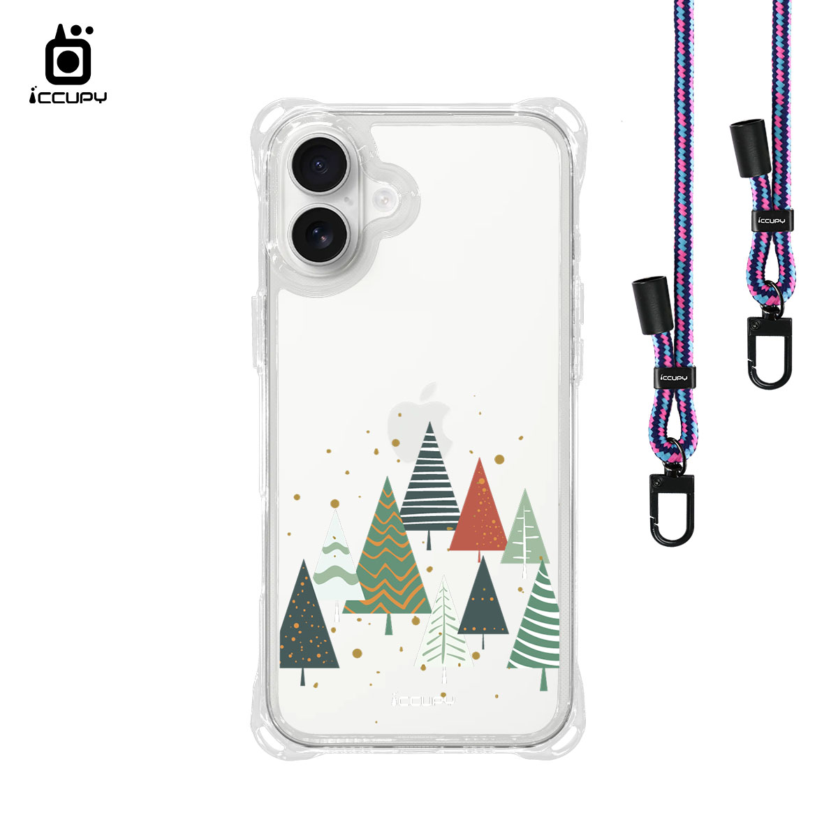 【聖誕樹排排站】iQ CASE角粒殼3.0背帶掛繩防摔殼 For iPhone 16 Plus-黑占iCCUPY