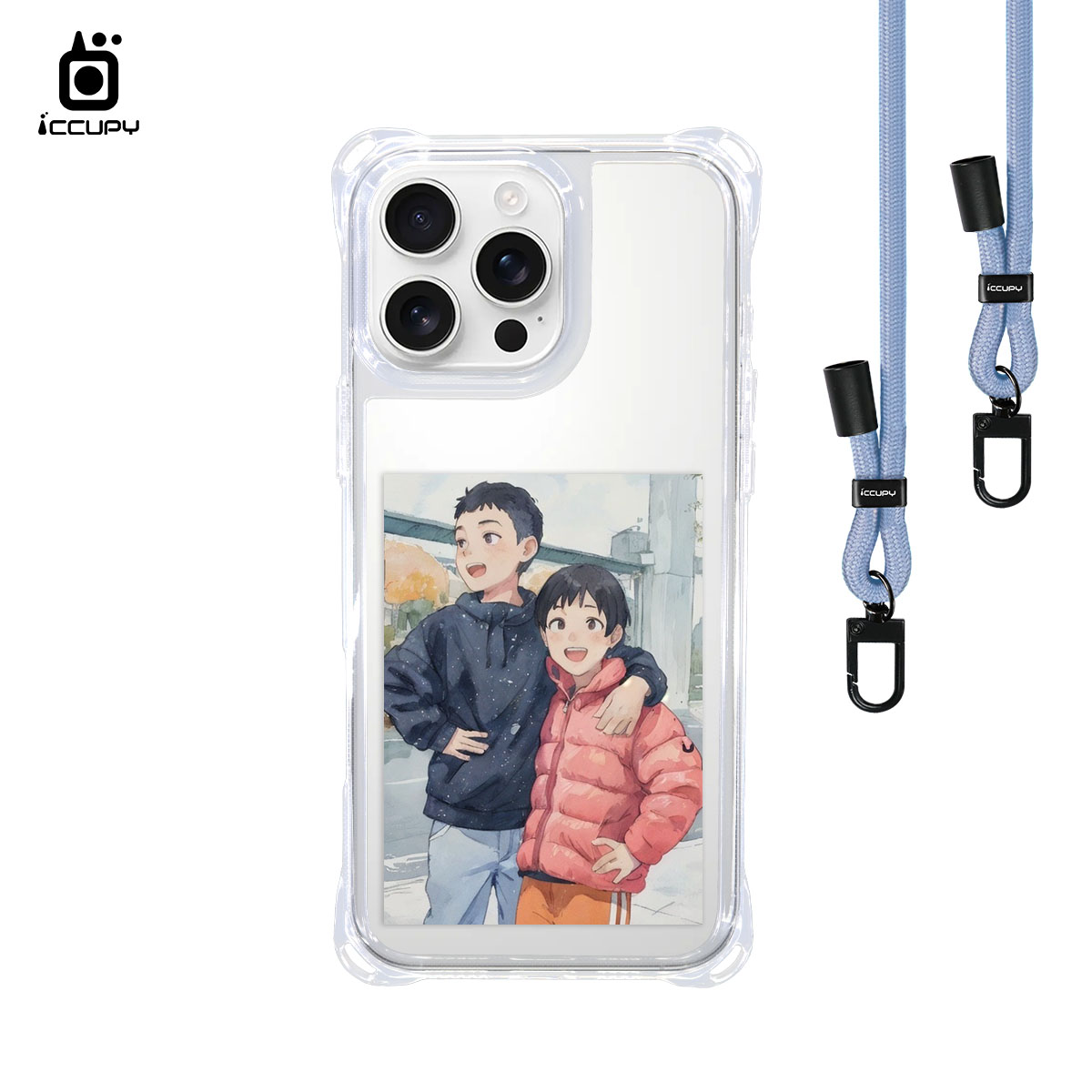 【日系水彩似顏繪】iQ CASE角粒殼3.0背帶掛繩防摔殼 For iPhone 16 Pro Max -黑占iCCUPY