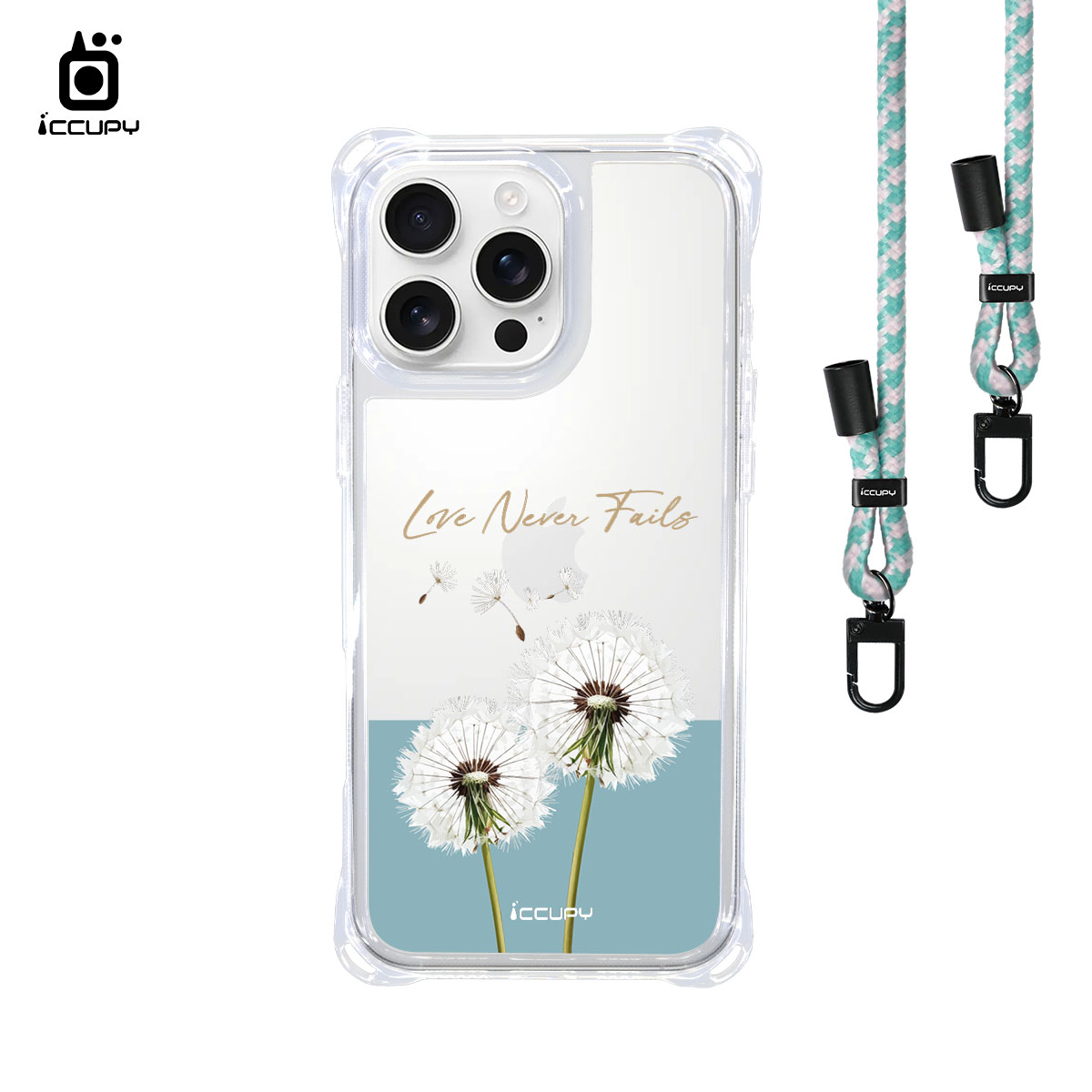 【蒲公英1B】iQ CASE角粒殼3.0背帶掛繩防摔殼 For iPhone 16 Pro Max-黑占iCCUPY