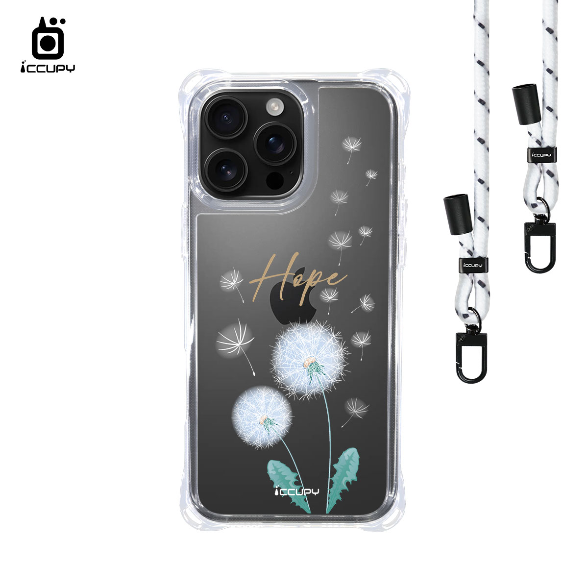 【蒲公英2A】iQ CASE角粒殼3.0背帶掛繩防摔殼 For iPhone 16 Pro Max-黑占iCCUPY
