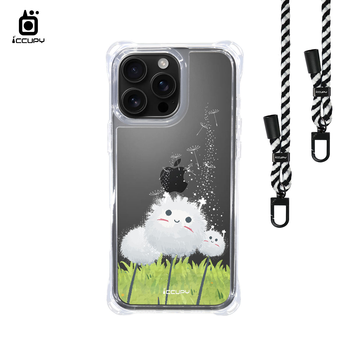 【蒲公英7】iQ CASE角粒殼3.0背帶掛繩防摔殼 For iPhone 16 Pro Max-黑占iCCUPY