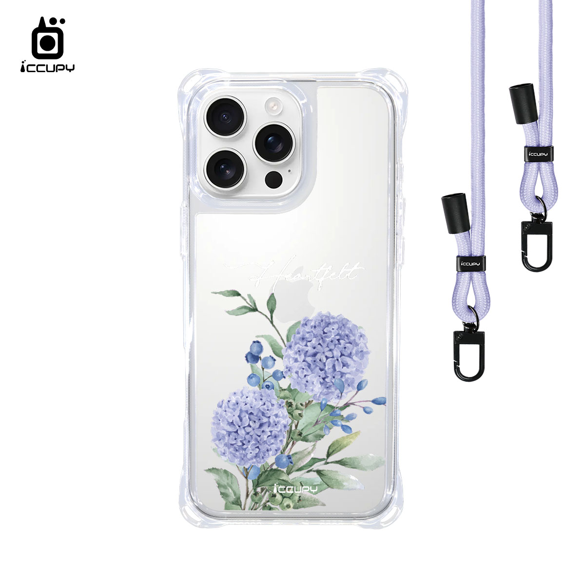 【繡球花1】iQ CASE角粒殼3.0背帶掛繩防摔殼 For iPhone 16 Pro Max-黑占iCCUPY
