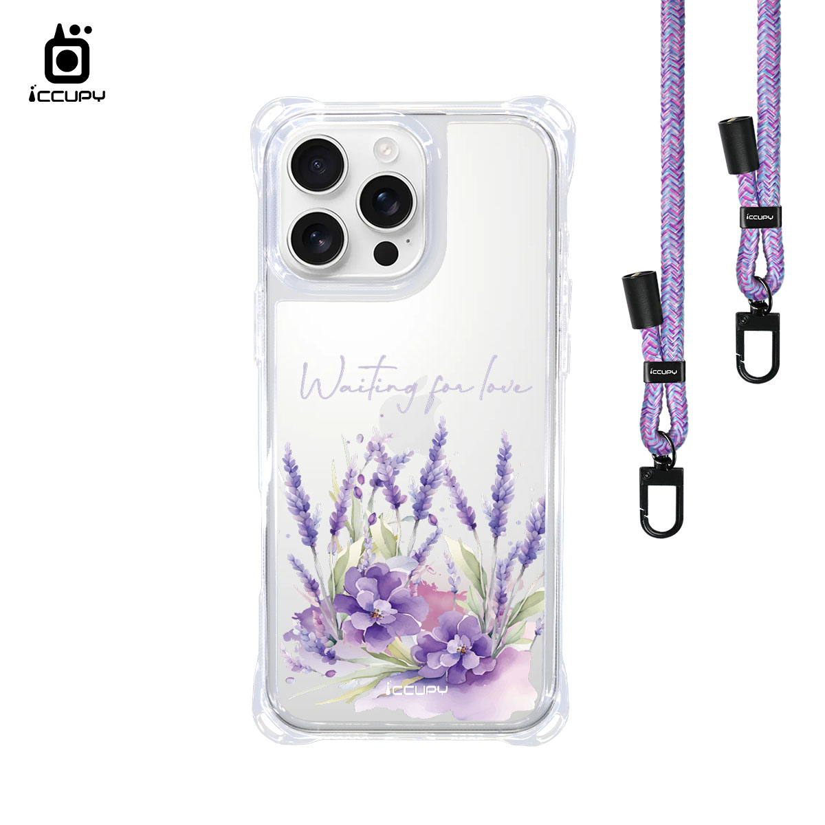 【薰衣草2】iQ CASE角粒殼3.0背帶掛繩防摔殼 For iPhone 16 Pro Max-黑占iCCUPY