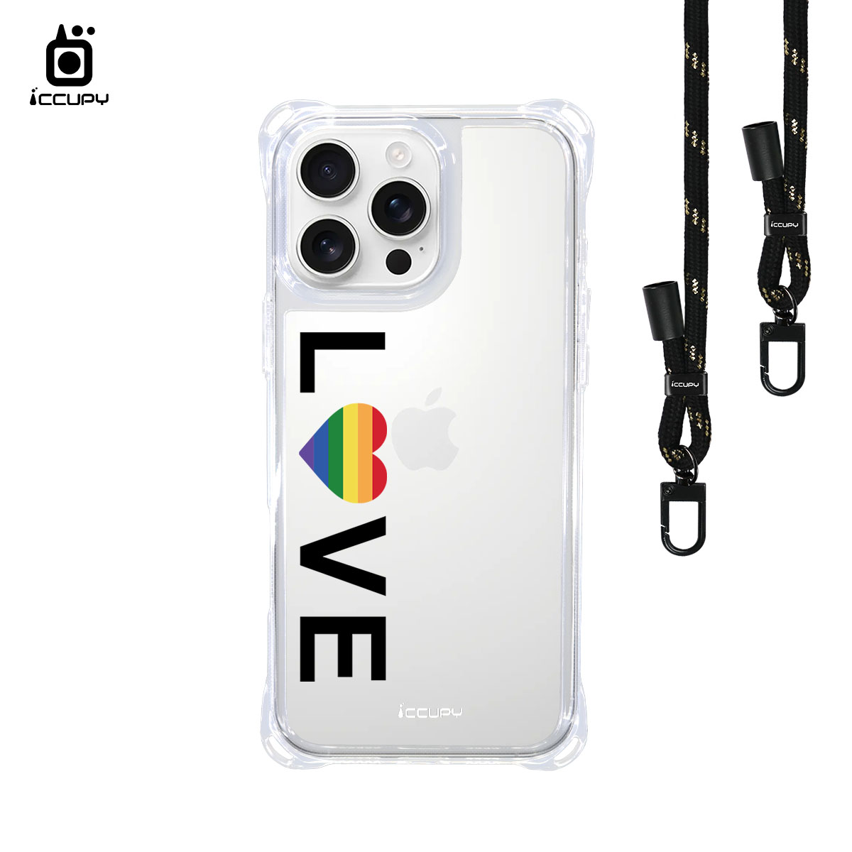 【LGBTQIA+🌈|LOVE】iQ CASE角粒殼3.0背帶掛繩防摔殼 For iPhone 16 Pro Max-黑占iCCUPY
