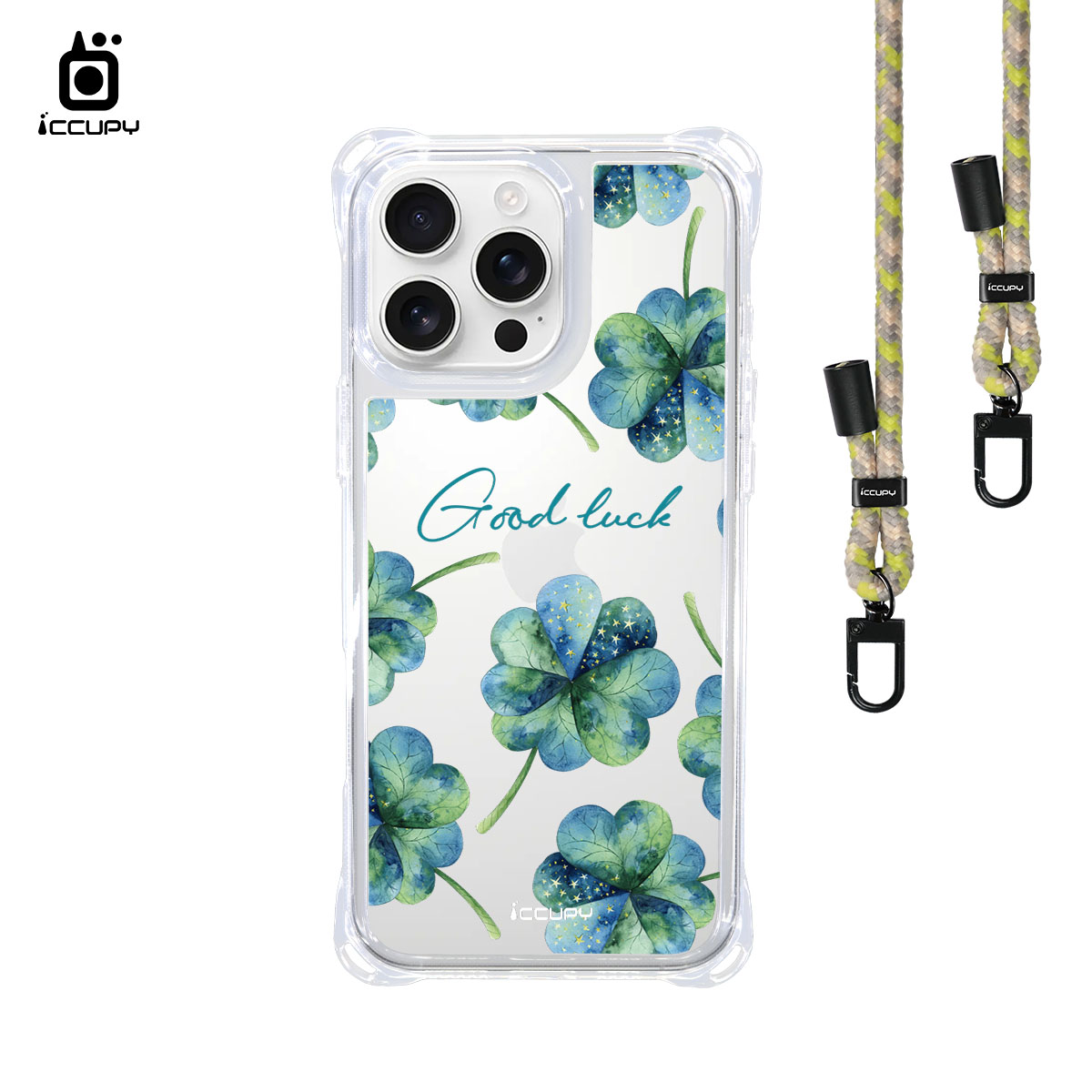 【幸運草2】iQ CASE角粒殼3.0背帶掛繩防摔殼 For iPhone 16 Pro Max-黑占iCCUPY