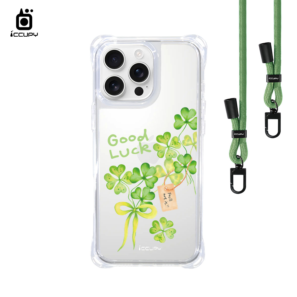 【幸運草3】iQ CASE角粒殼3.0背帶掛繩防摔殼 For iPhone 16 Pro Max-黑占iCCUPY