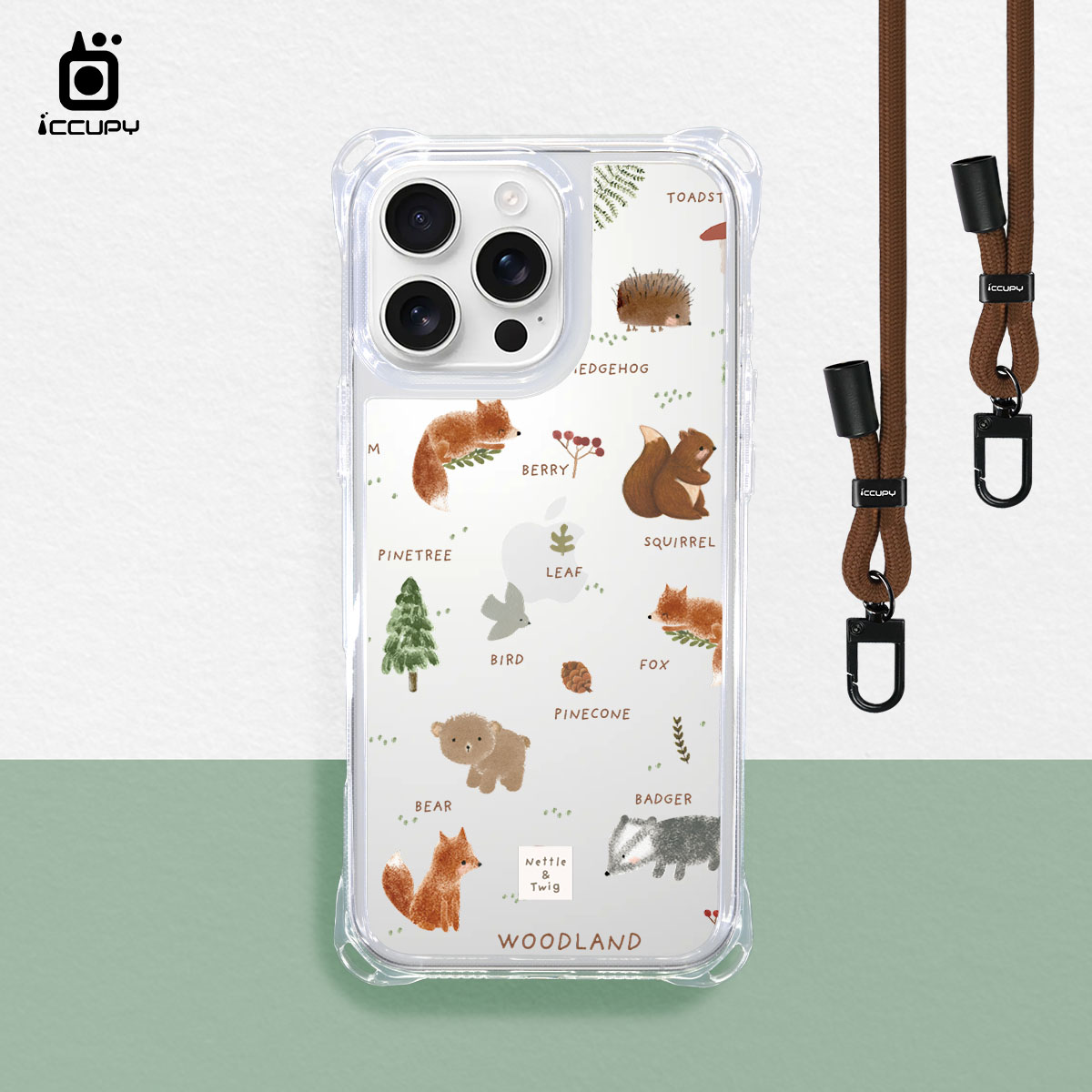 【森森物語|森林裡的小動物A】iQ CASE角粒殼3.0背帶掛繩防摔殼 For iPhone 16 Pro Max-黑占iCCUPY