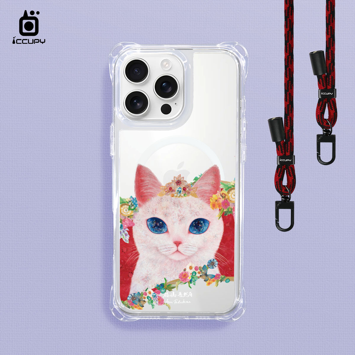 【猫の期待｜小菊花透底】iQ CASE角粒殼3.0背帶掛繩防摔殼 (支援MagSafe) For iPhone 16 Pro Max-黑占iCCUPY