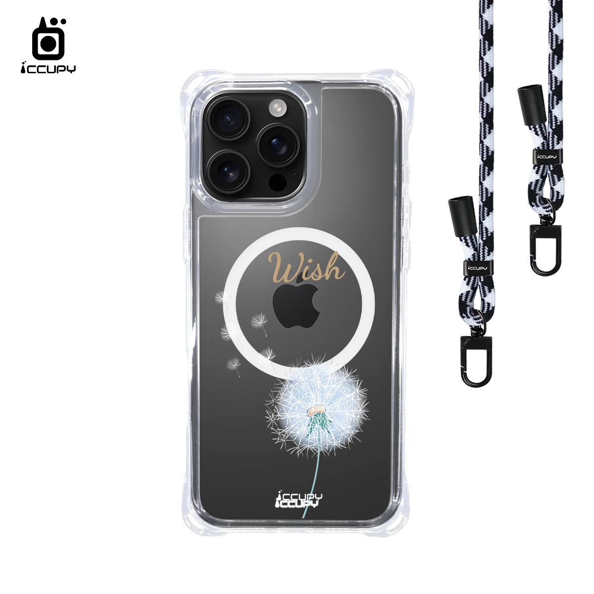 【蒲公英2B】iQ CASE角粒殼3.0背帶掛繩防摔殼 (支援MagSafe) For iPhone 16 Pro Max-黑占iCCUPY