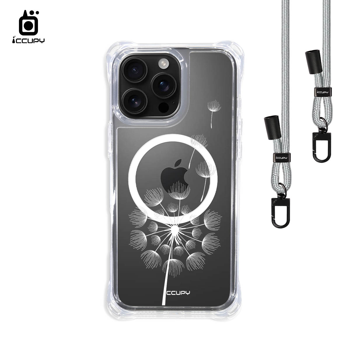 【蒲公英4】iQ CASE角粒殼3.0背帶掛繩防摔殼 (支援MagSafe) For iPhone 16 Pro Max-黑占iCCUPY