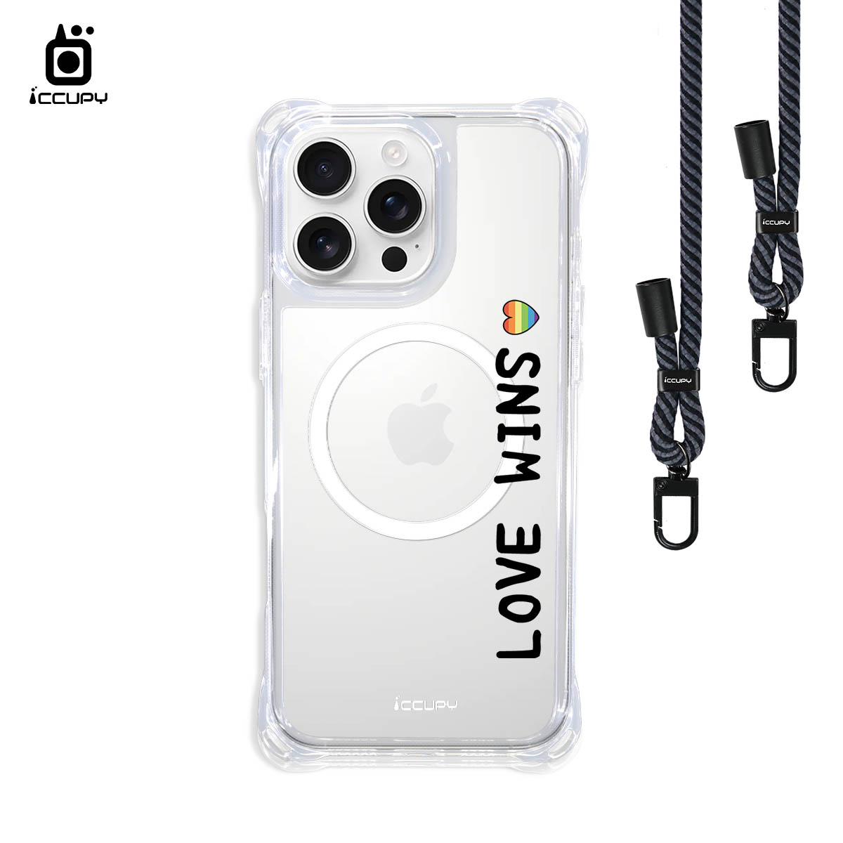 【LGBTQIA+🌈|愛的宣言2 (黑)】iQ CASE角粒殼3.0背帶掛繩防摔殼 (支援MagSafe)  For iPhone 16 Pro Max-黑占iCCUPY