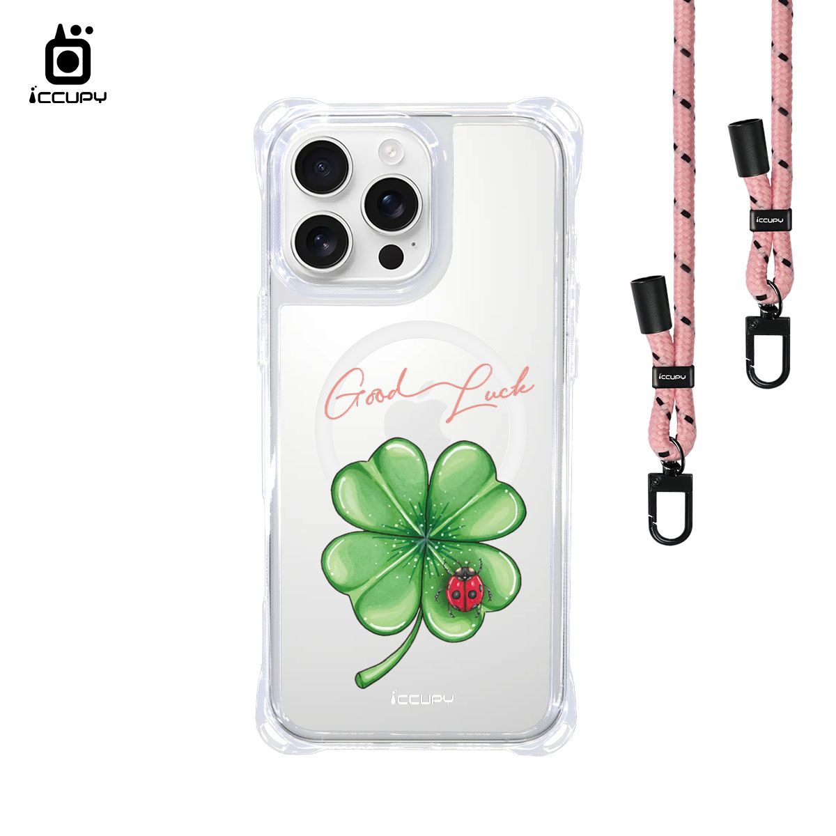 【幸運草4A】iQ CASE角粒殼3.0背帶掛繩防摔殼 (支援MagSafe) For iPhone 16 Pro Max-黑占iCCUPY
