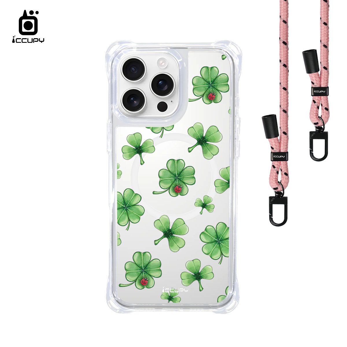 【幸運草4B】iQ CASE角粒殼3.0背帶掛繩防摔殼 (支援MagSafe) For iPhone 16 Pro Max-黑占iCCUPY