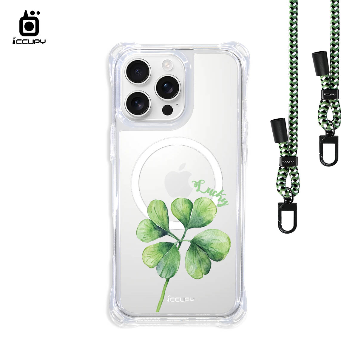 【幸運草5A】iQ CASE角粒殼3.0背帶掛繩防摔殼 (支援MagSafe) For iPhone 16 Pro Max-黑占iCCUPY