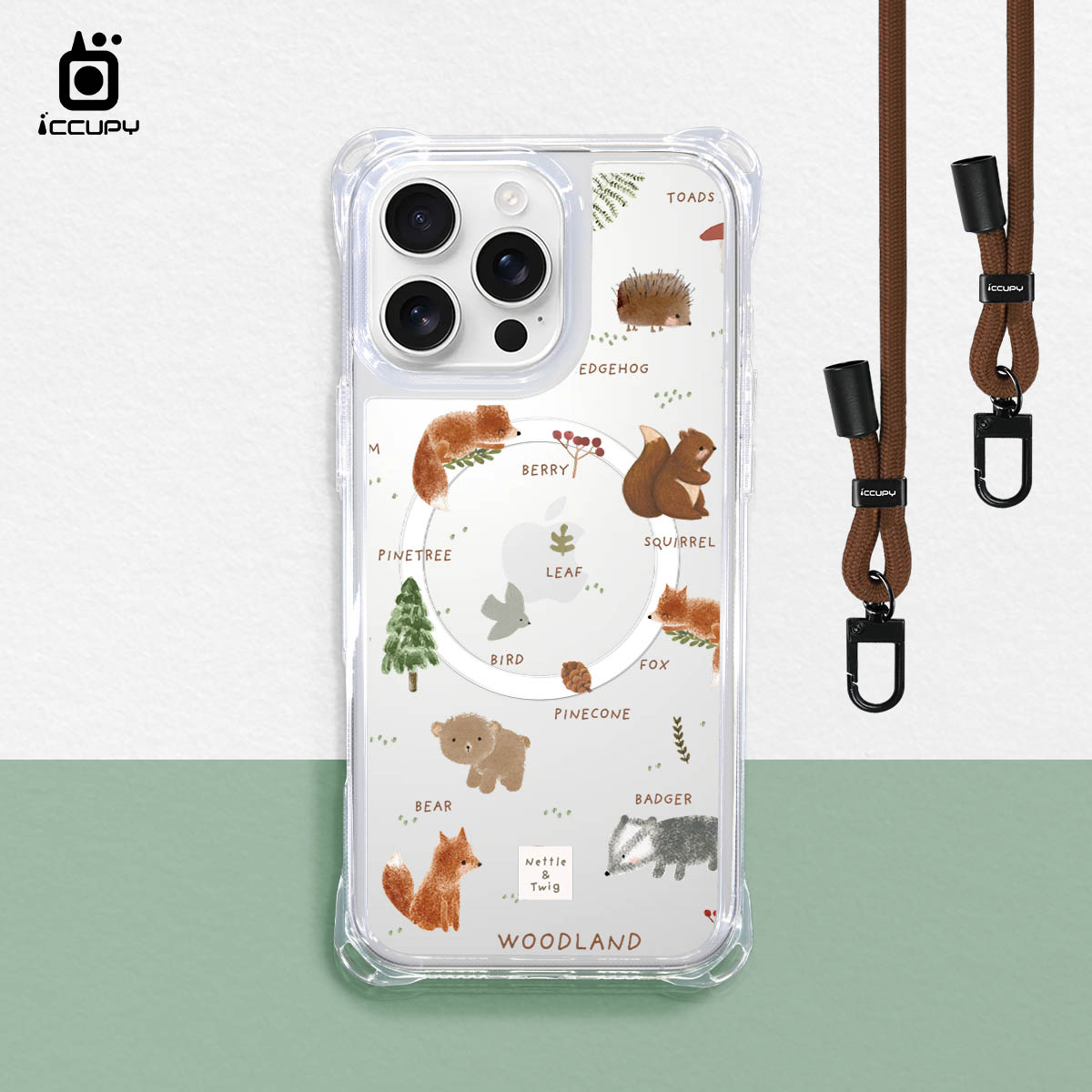 【森森物語｜森林裡的小動物A】iQ CASE角粒殼3.0背帶掛繩防摔殼 (支援MagSafe)For iPhone 16 Pro Max-黑占iCCUPY