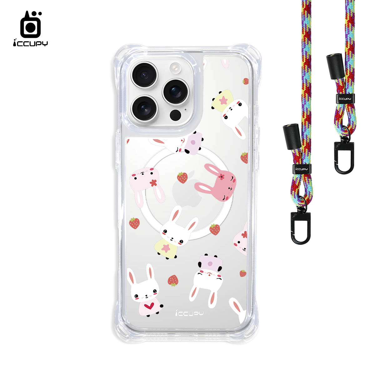 【小兔兔A】iQ CASE角粒殼3.0背帶掛繩防摔殼 (支援MagSafe) For iPhone 16 Pro Max-黑占iCCUPY