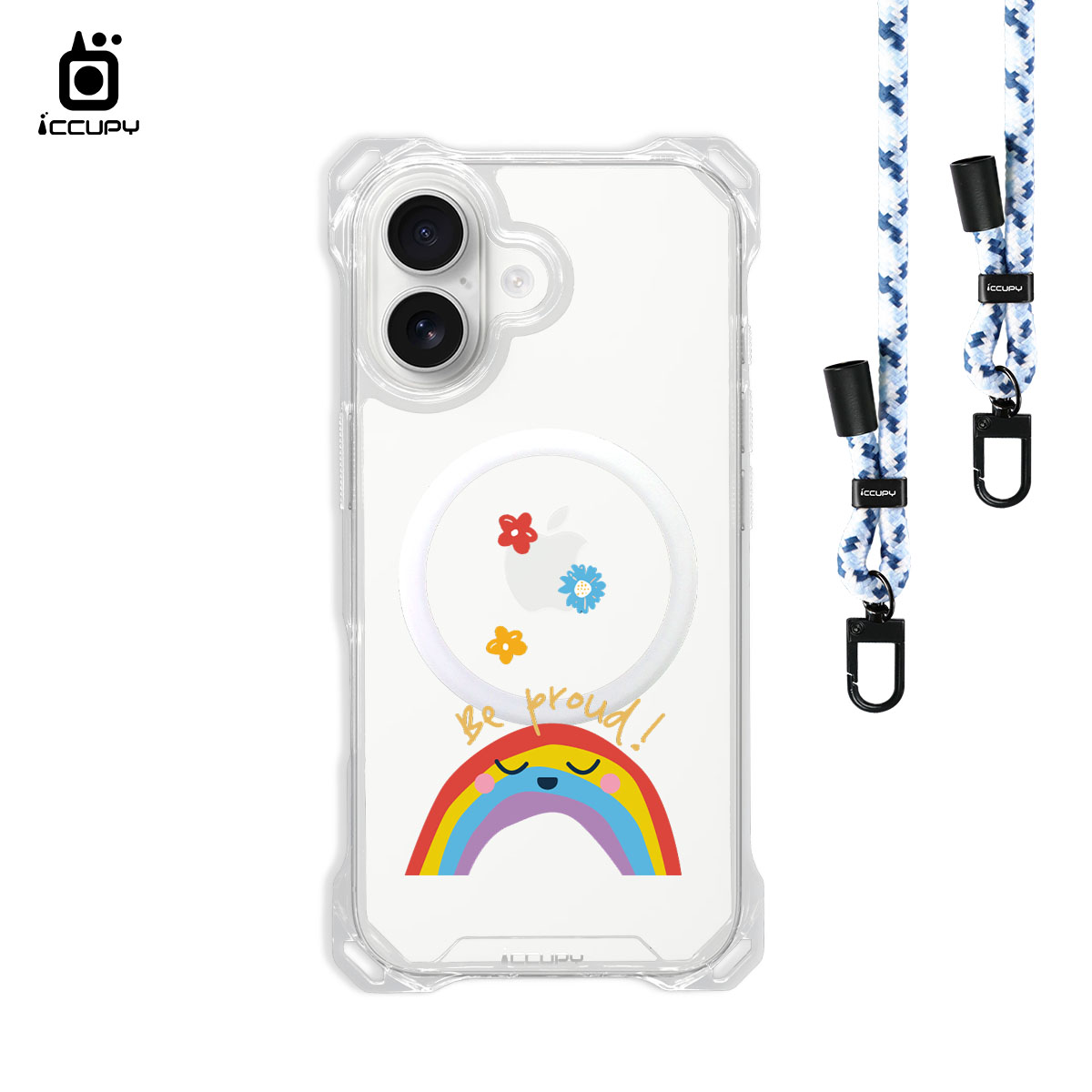 【LGBTQIA+🌈|彩虹小花】iQ CASE角粒殼3.0背帶掛繩防摔殼 (支援MagSafe)  For iPhone 17 -黑占iCCUPY