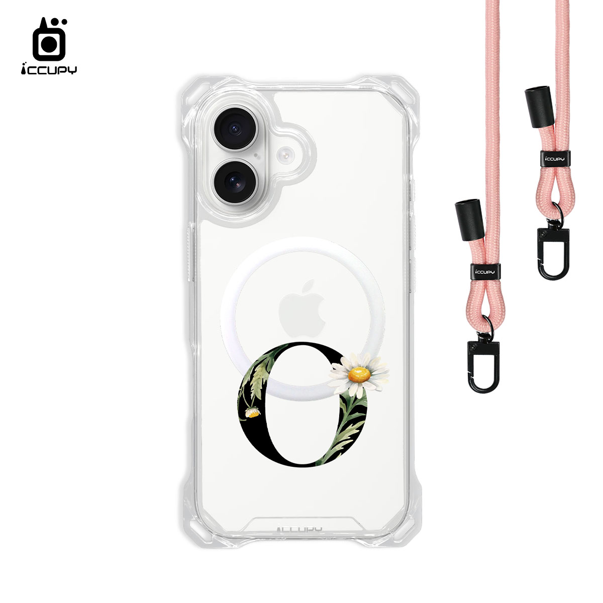 【花漾字母O|黑字】iQ CASE 角粒殼3.0背帶掛繩防摔殼 (支援MagSafe) For iPhone 17-黑占iCCUPY