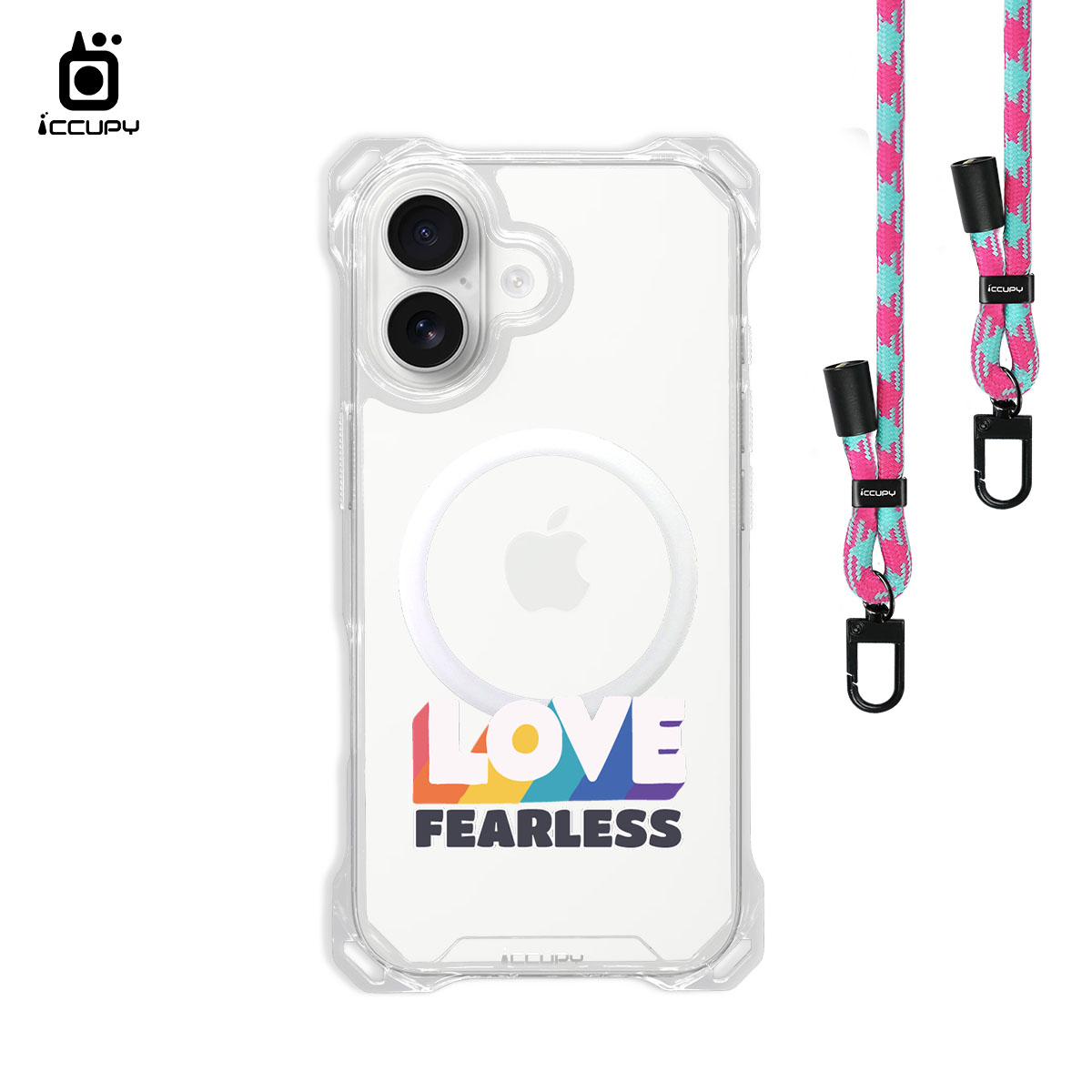 【LGBTQIA+🌈|勇敢愛】iQ CASE角粒殼3.0背帶掛繩防摔殼 (支援MagSafe)  For iPhone 17 -黑占iCCUPY