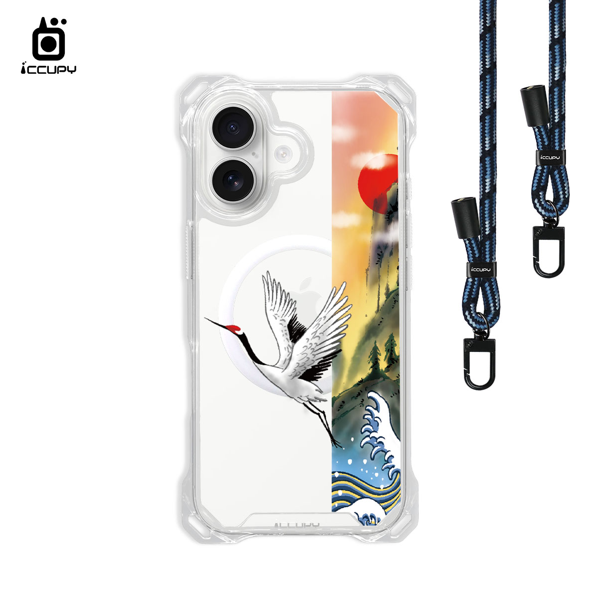 【淨恆HERMAN|山海與鶴】iQ CASE角粒殼3.0背帶掛繩防摔殼 (支援MagSafe ) For iPhone 17-黑占iCCUPY