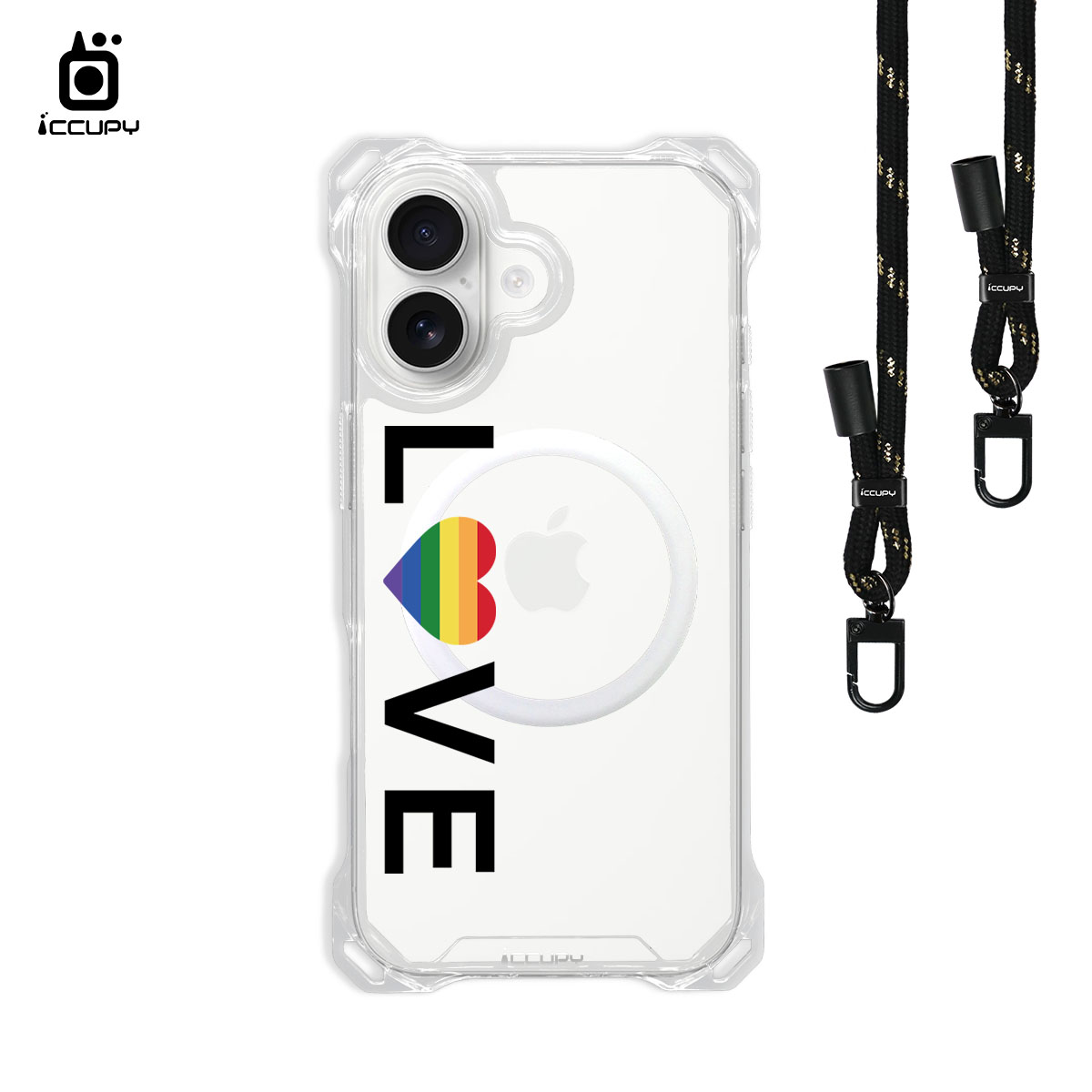 【LGBTQIA+🌈|LOVE】iQ CASE角粒殼3.0背帶掛繩防摔殼 (支援MagSafe)  For iPhone 17 -黑占iCCUPY