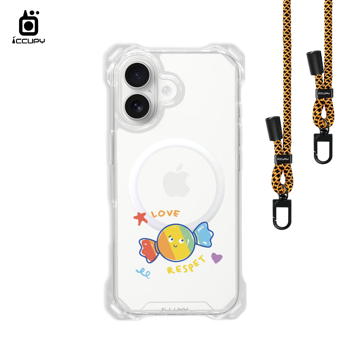 【LGBTQIA+🌈|彩虹糖】iQ CASE角粒殼3.0背帶掛繩防摔殼 (支援MagSafe)  For iPhone 17 -黑占iCCUPY