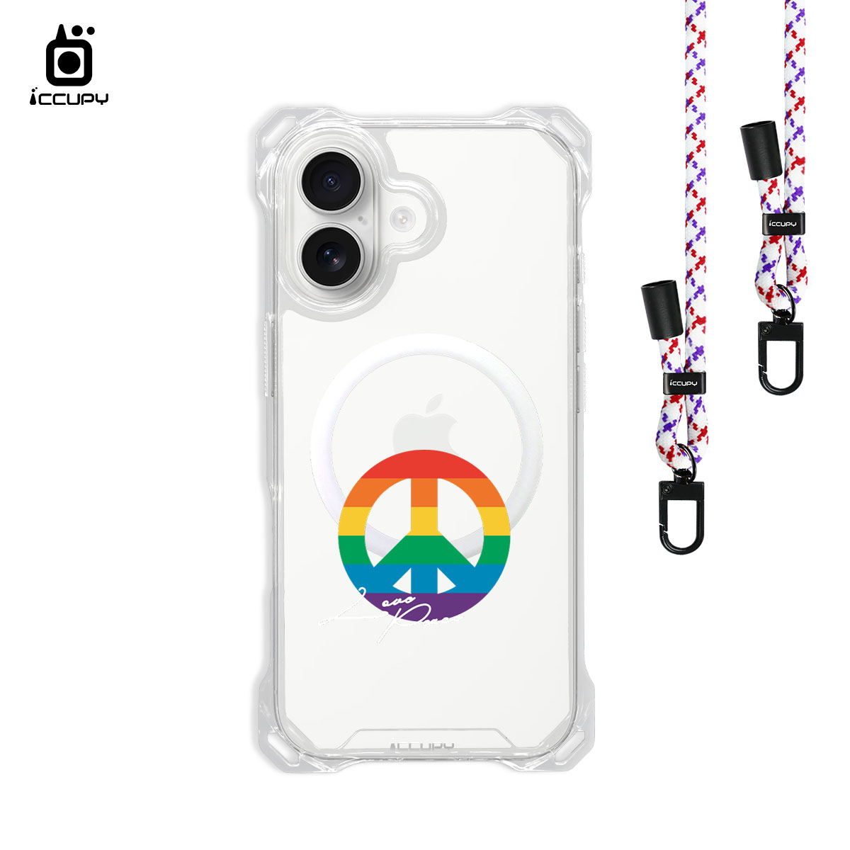 【LGBTQIA+🌈|彩虹和平】iQ CASE角粒殼3.0背帶掛繩防摔殼 (支援MagSafe)  For iPhone 17 -黑占iCCUPY