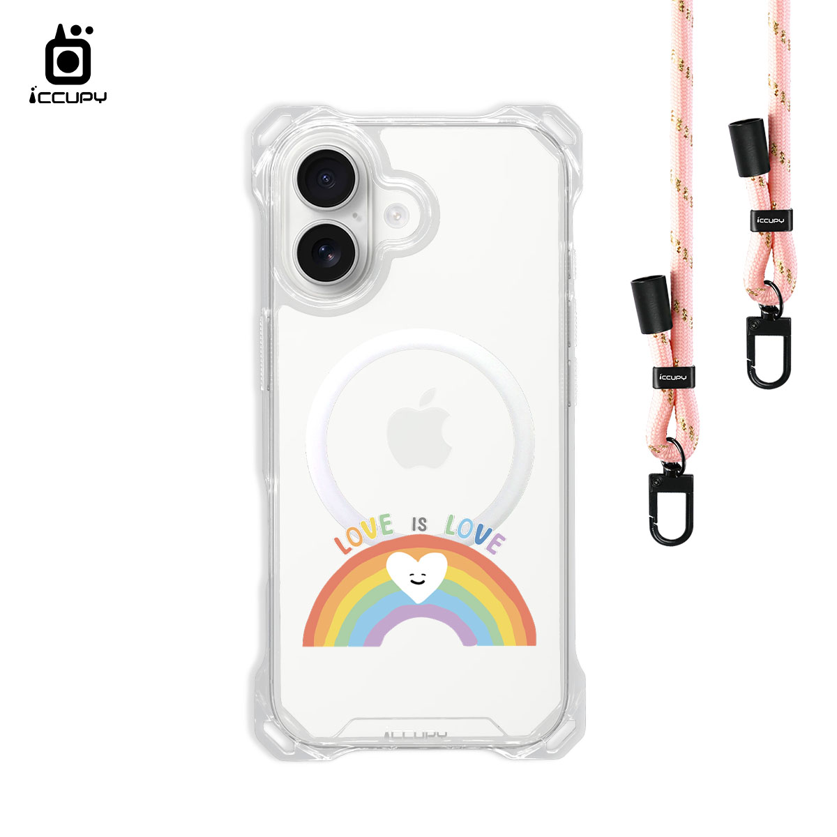 【LGBTQIA+🌈|開心彩虹】iQ CASE角粒殼3.0背帶掛繩防摔殼 (支援MagSafe)  For iPhone 17 -黑占iCCUPY