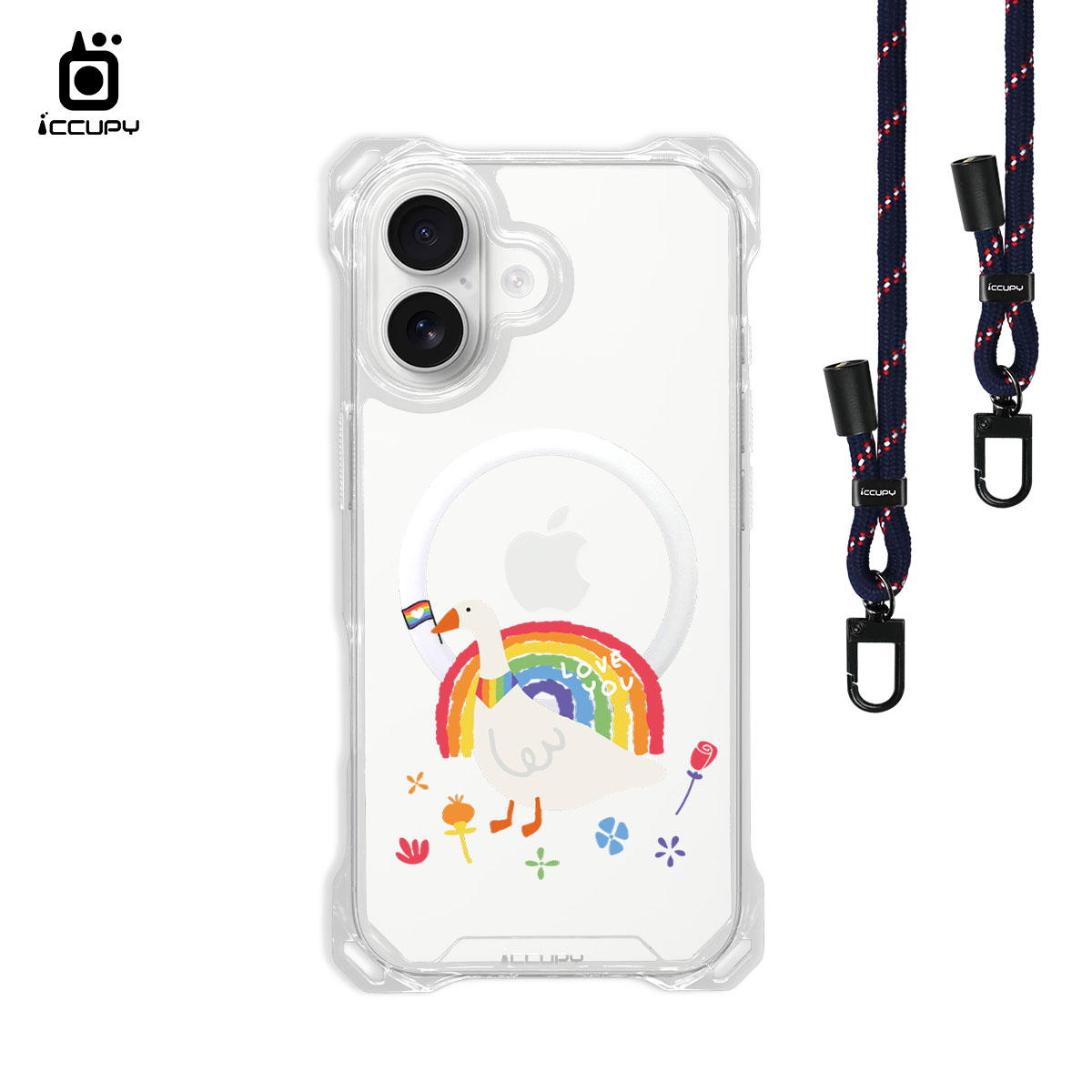 【LGBTQIA+🌈|鴨鴨愛妳】iQ CASE角粒殼3.0背帶掛繩防摔殼 (支援MagSafe)  For iPhone 17 -黑占iCCUPY